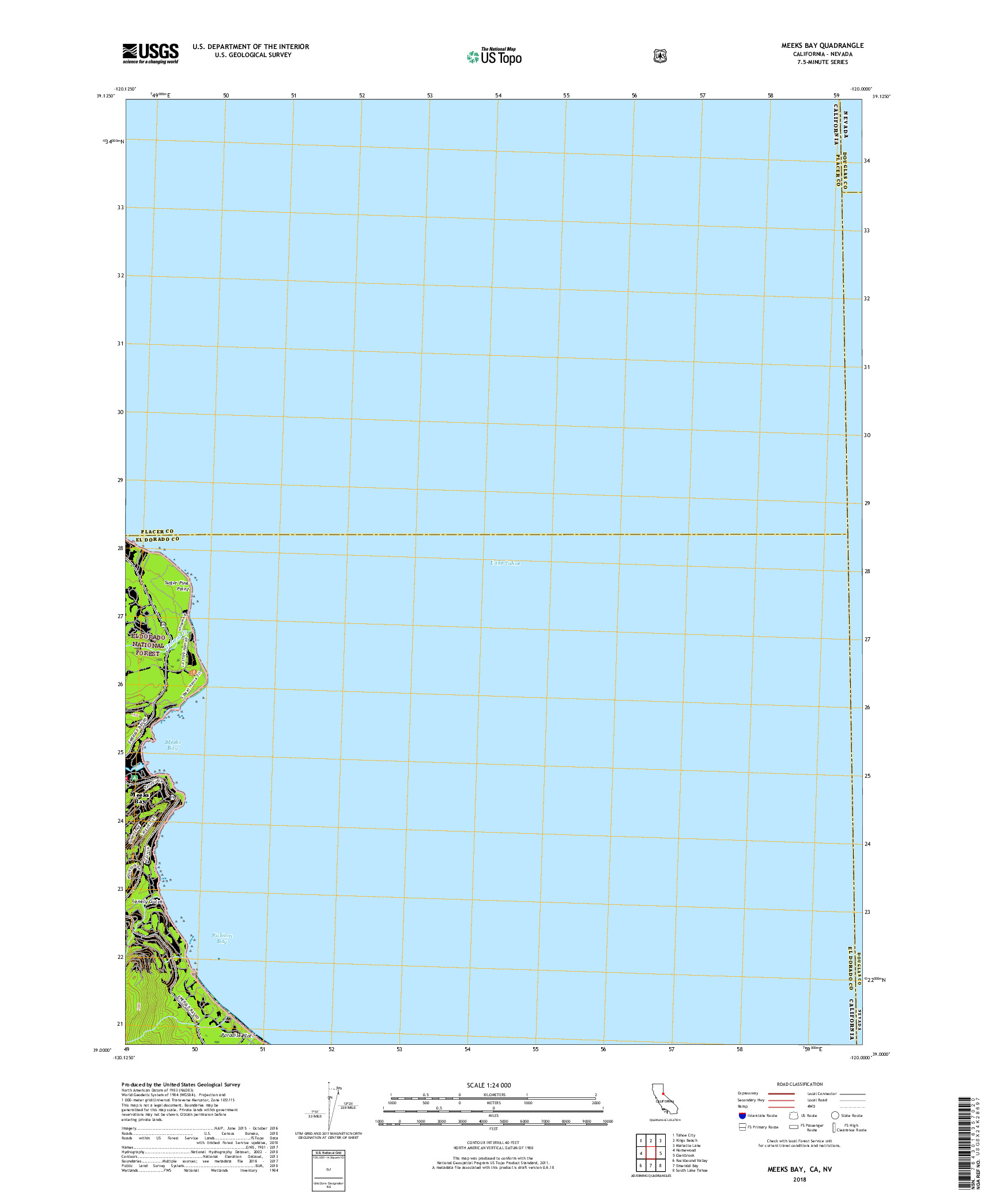 USGS US TOPO 7.5-MINUTE MAP FOR MEEKS BAY, CA,NV 2018