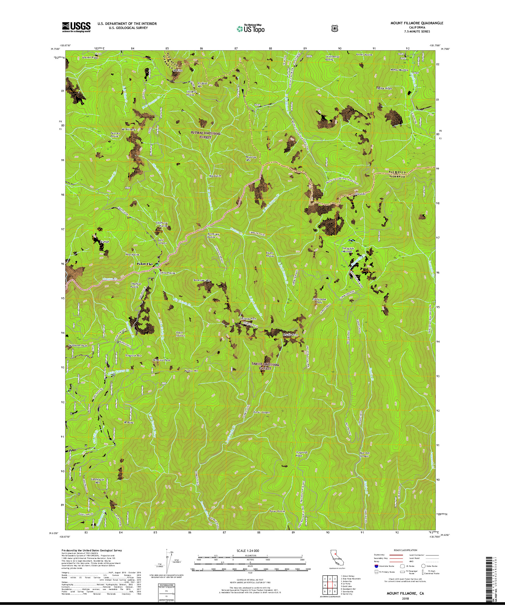 USGS US TOPO 7.5-MINUTE MAP FOR MOUNT FILLMORE, CA 2018