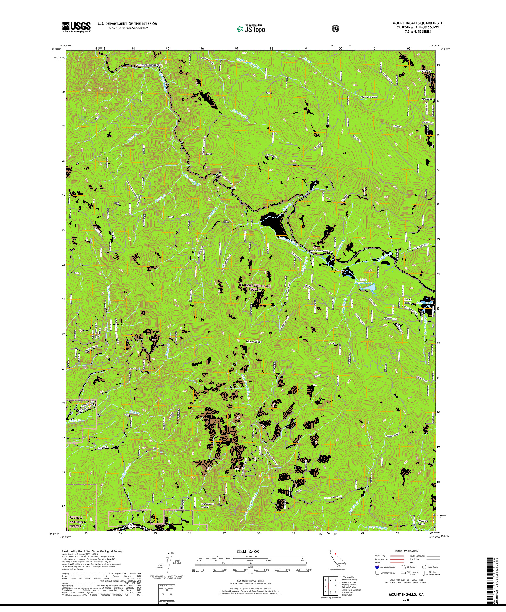 USGS US TOPO 7.5-MINUTE MAP FOR MOUNT INGALLS, CA 2018