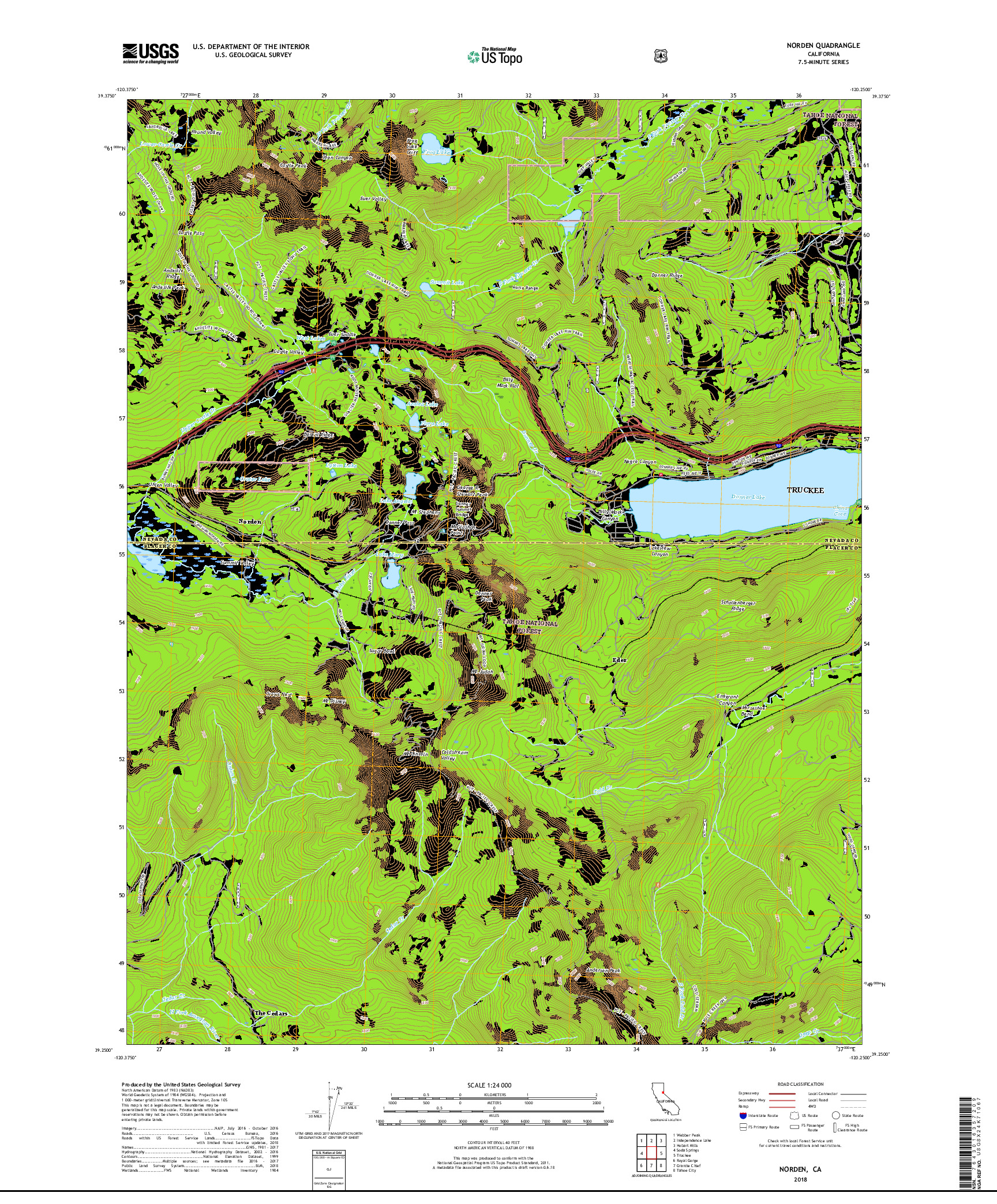 USGS US TOPO 7.5-MINUTE MAP FOR NORDEN, CA 2018