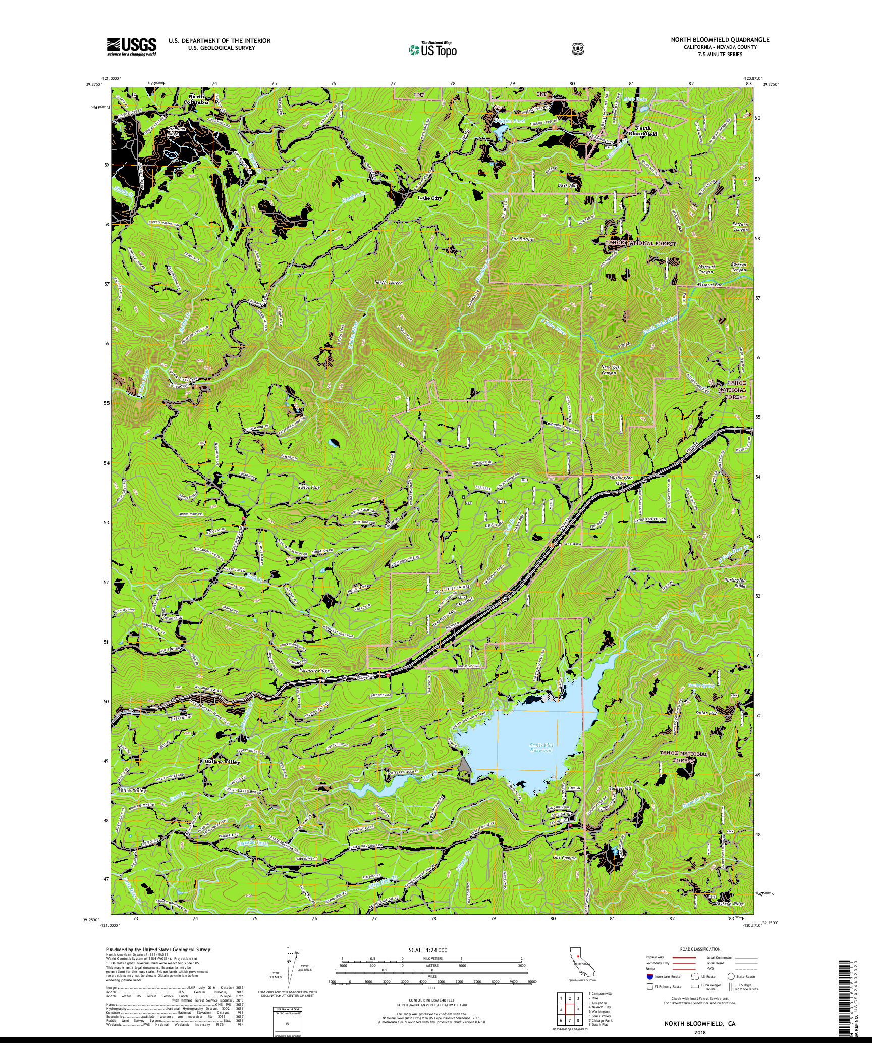 USGS US TOPO 7.5-MINUTE MAP FOR NORTH BLOOMFIELD, CA 2018