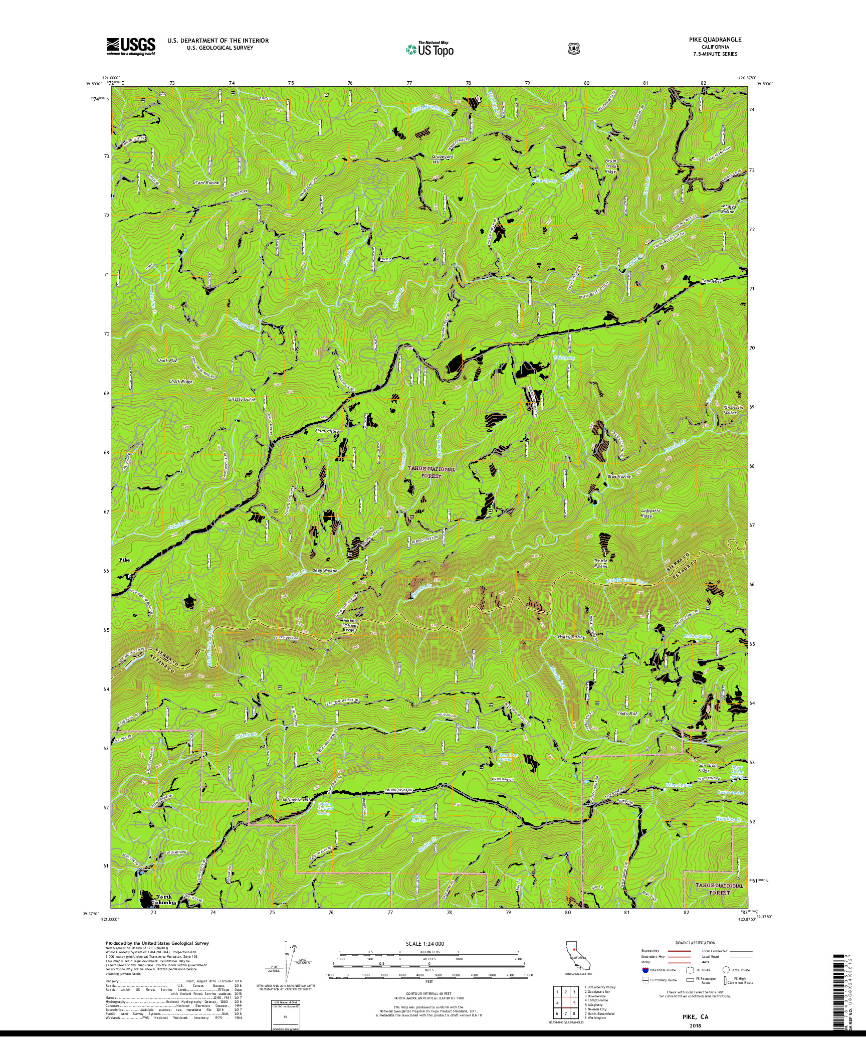 USGS US TOPO 7.5-MINUTE MAP FOR PIKE, CA 2018