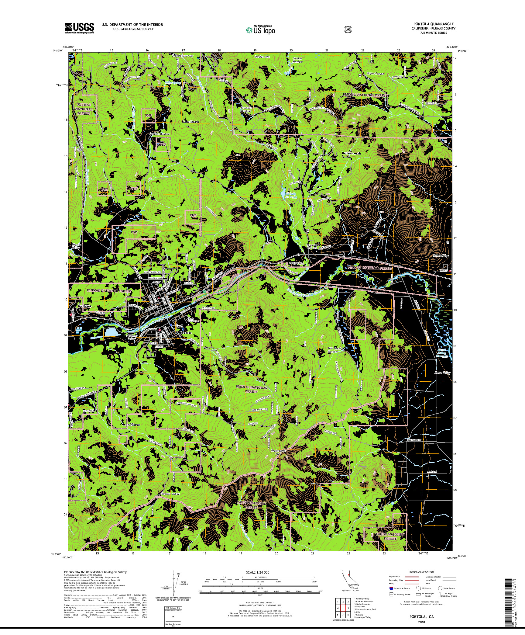 USGS US TOPO 7.5-MINUTE MAP FOR PORTOLA, CA 2018