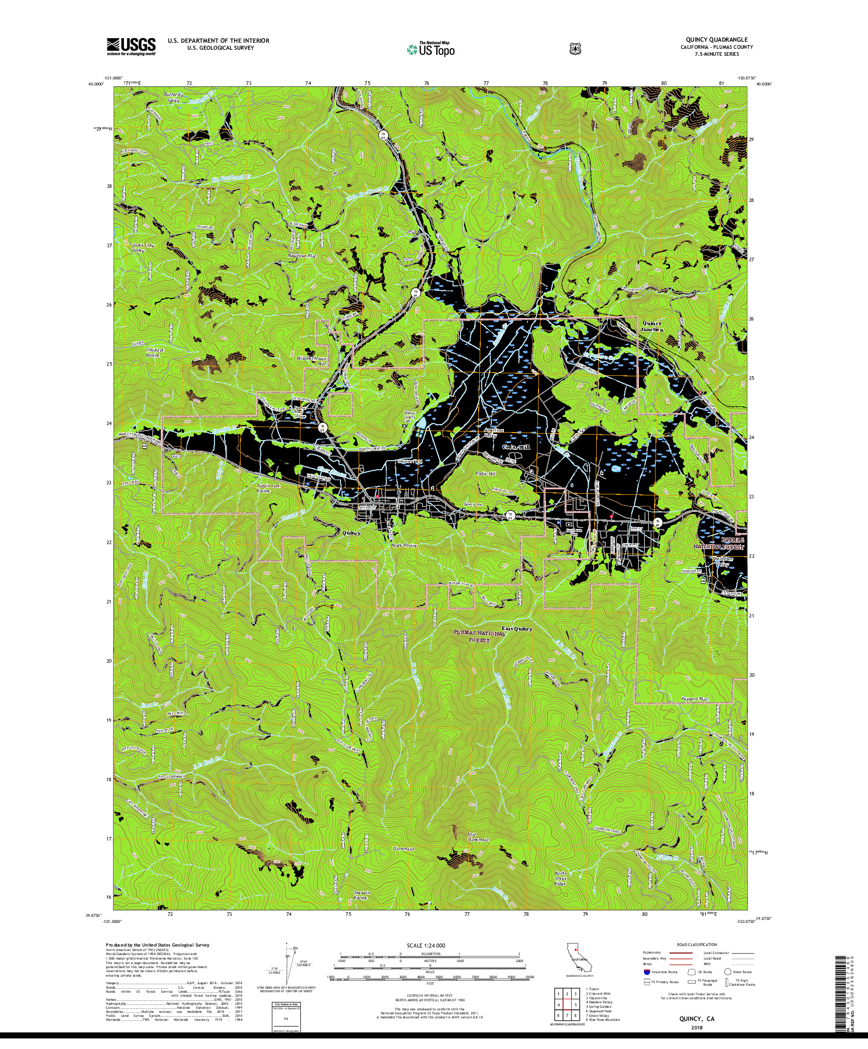 USGS US TOPO 7.5-MINUTE MAP FOR QUINCY, CA 2018