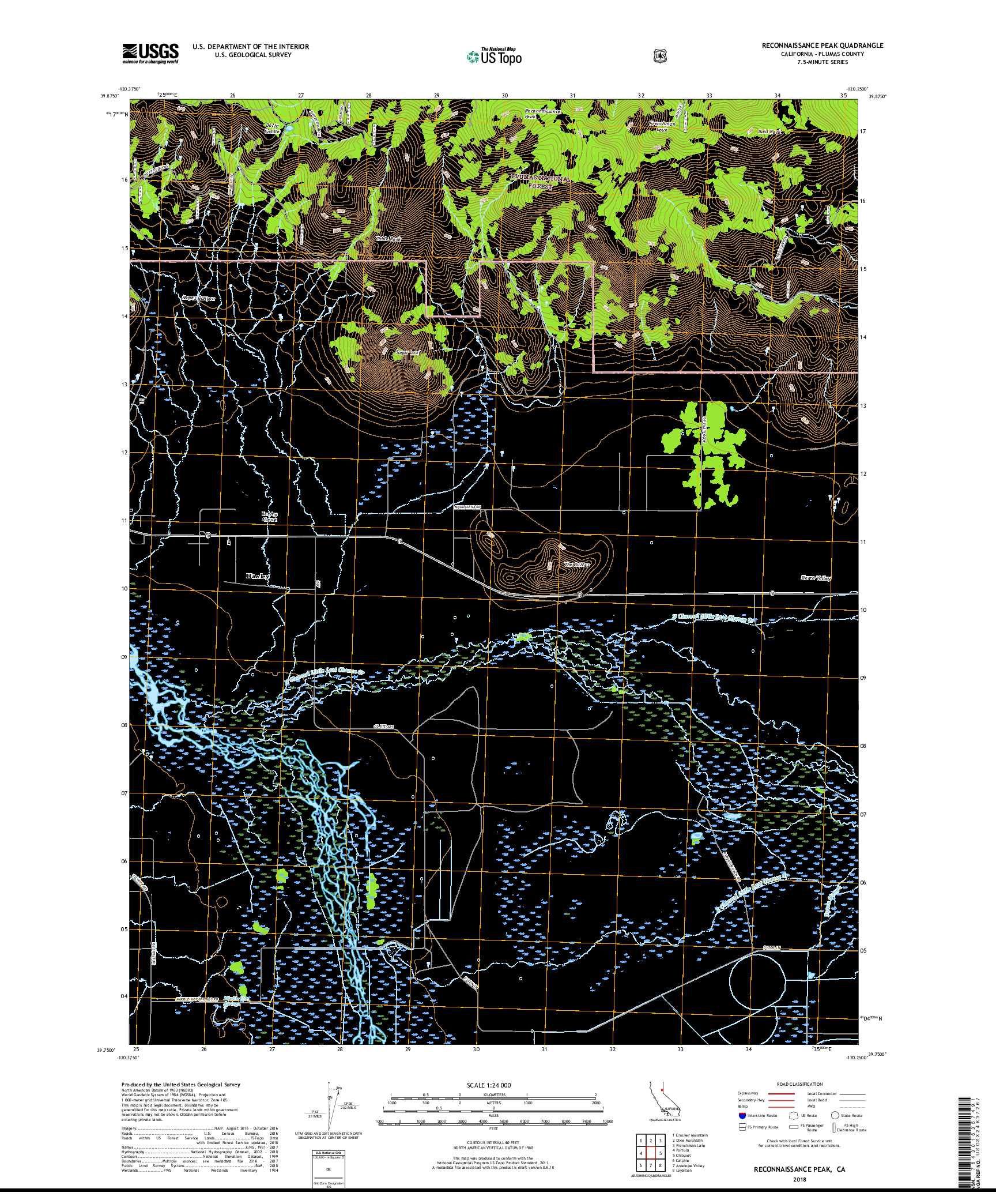 USGS US TOPO 7.5-MINUTE MAP FOR RECONNAISSANCE PEAK, CA 2018