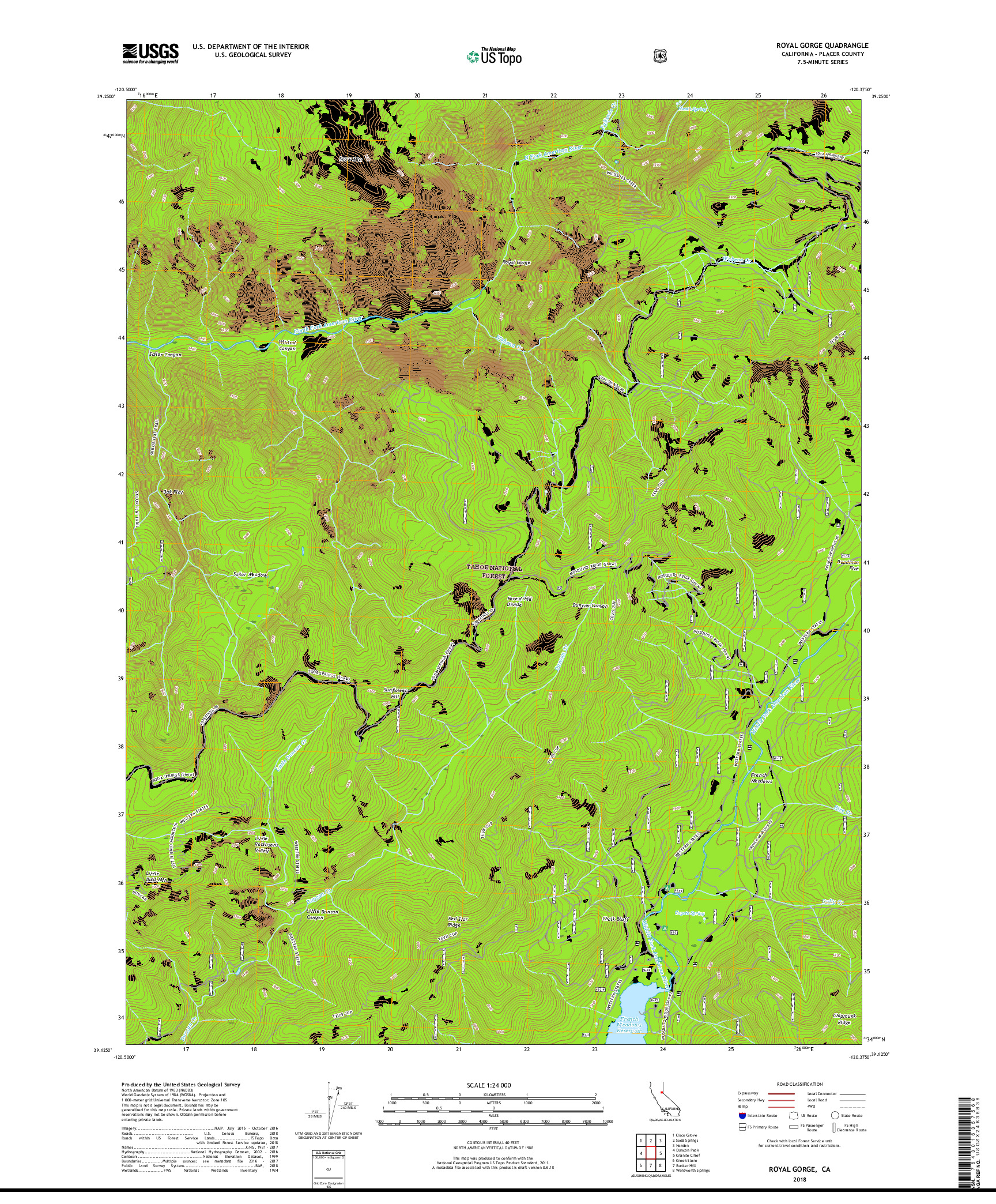 USGS US TOPO 7.5-MINUTE MAP FOR ROYAL GORGE, CA 2018