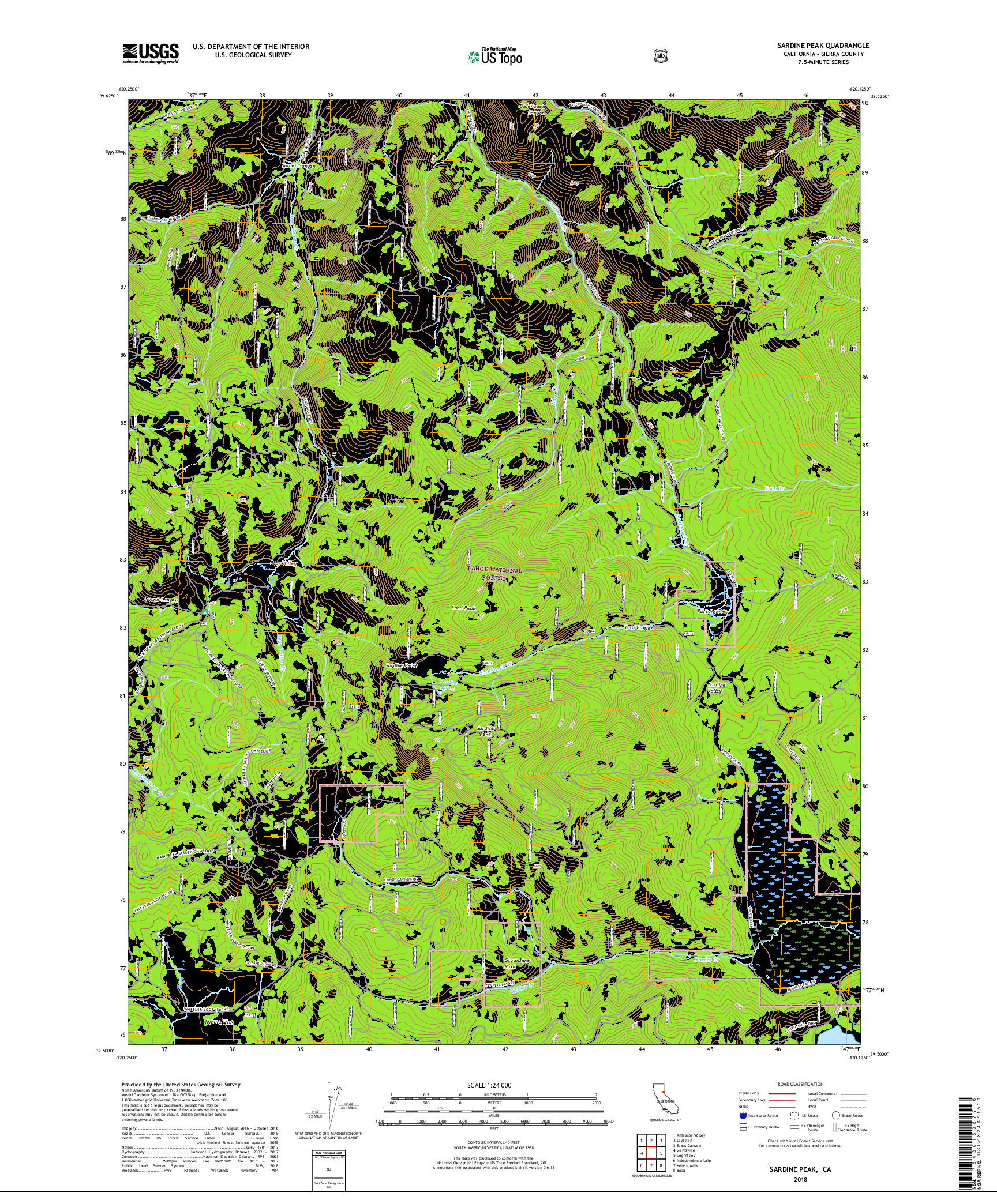 USGS US TOPO 7.5-MINUTE MAP FOR SARDINE PEAK, CA 2018