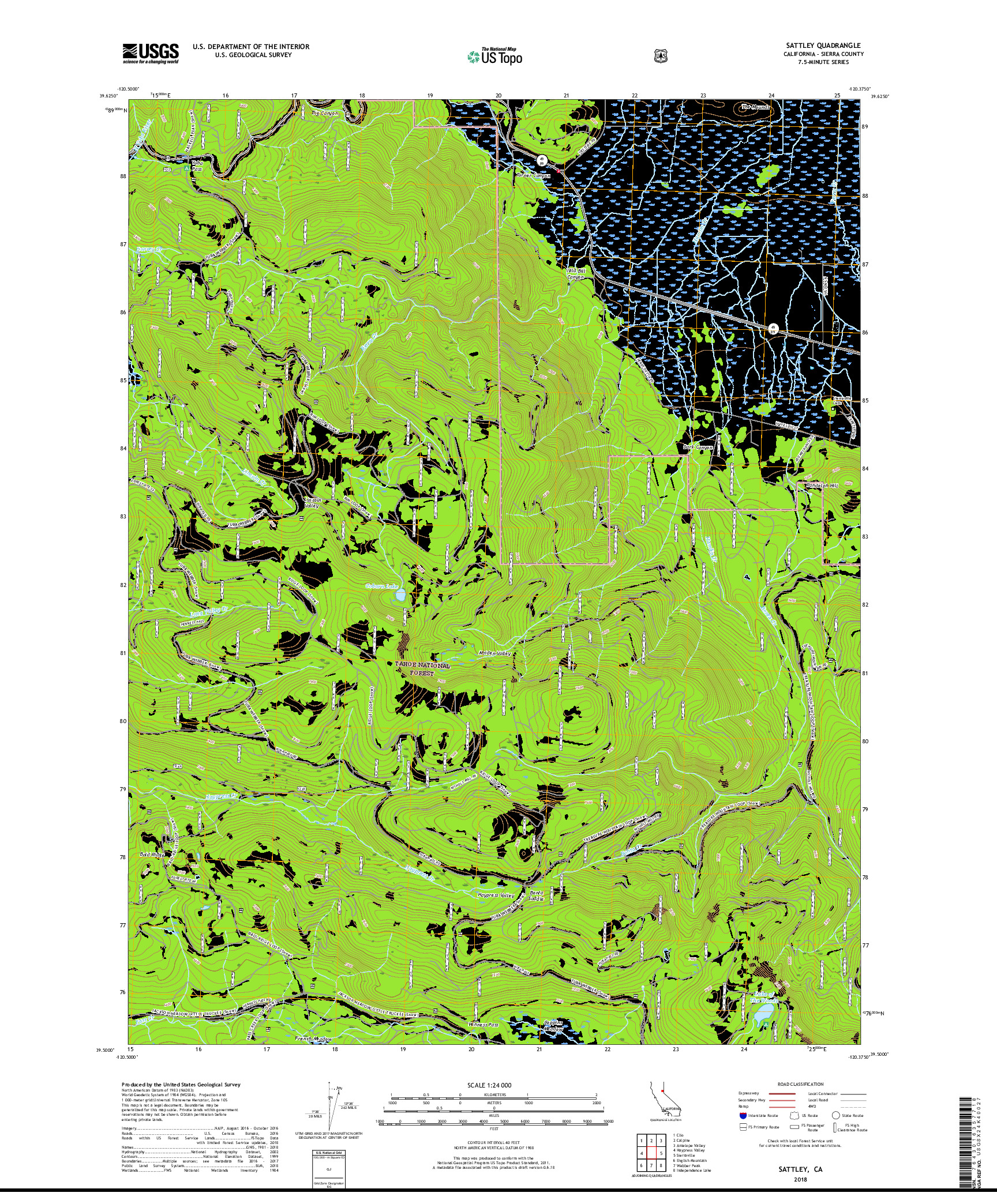 USGS US TOPO 7.5-MINUTE MAP FOR SATTLEY, CA 2018