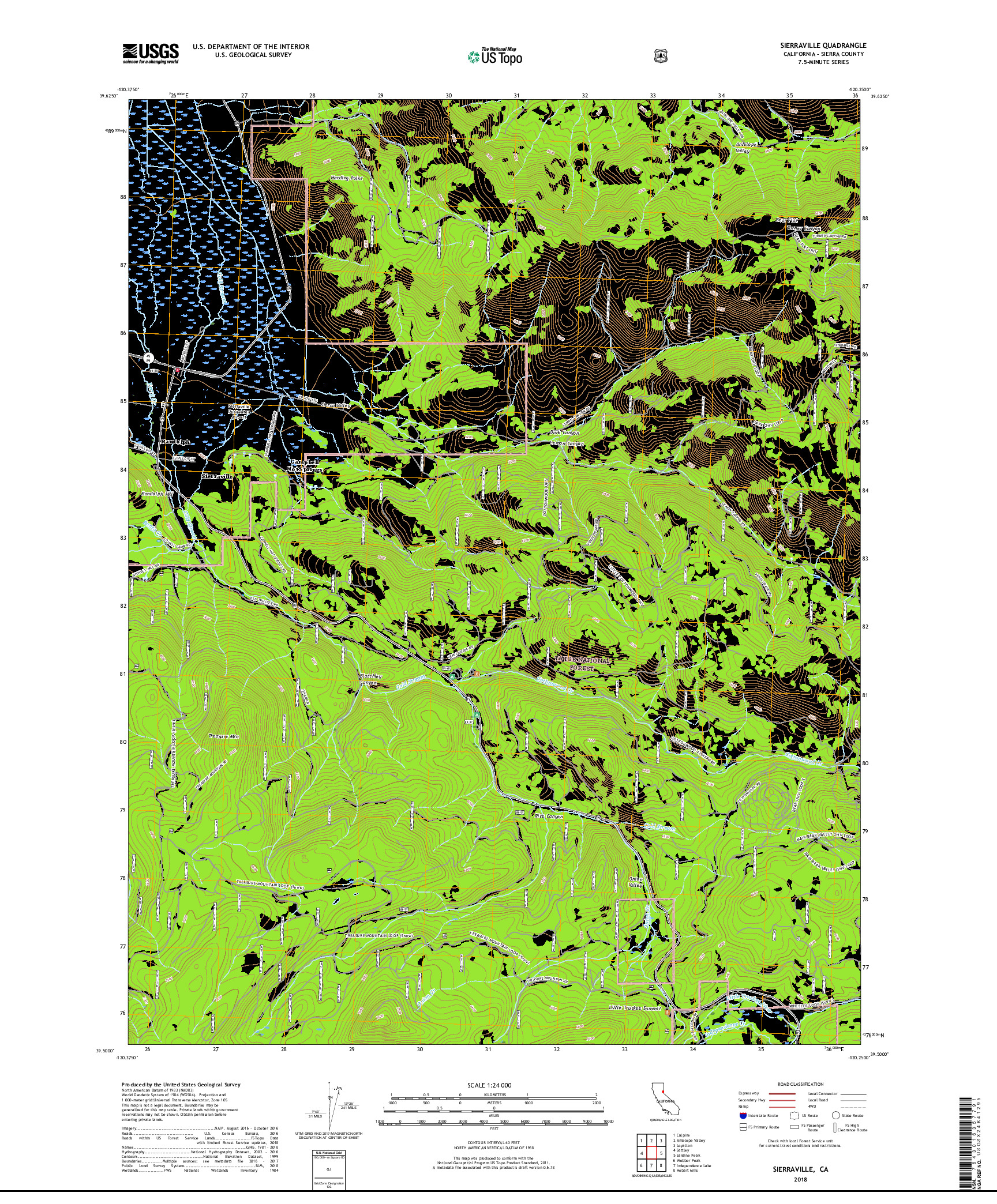 USGS US TOPO 7.5-MINUTE MAP FOR SIERRAVILLE, CA 2018