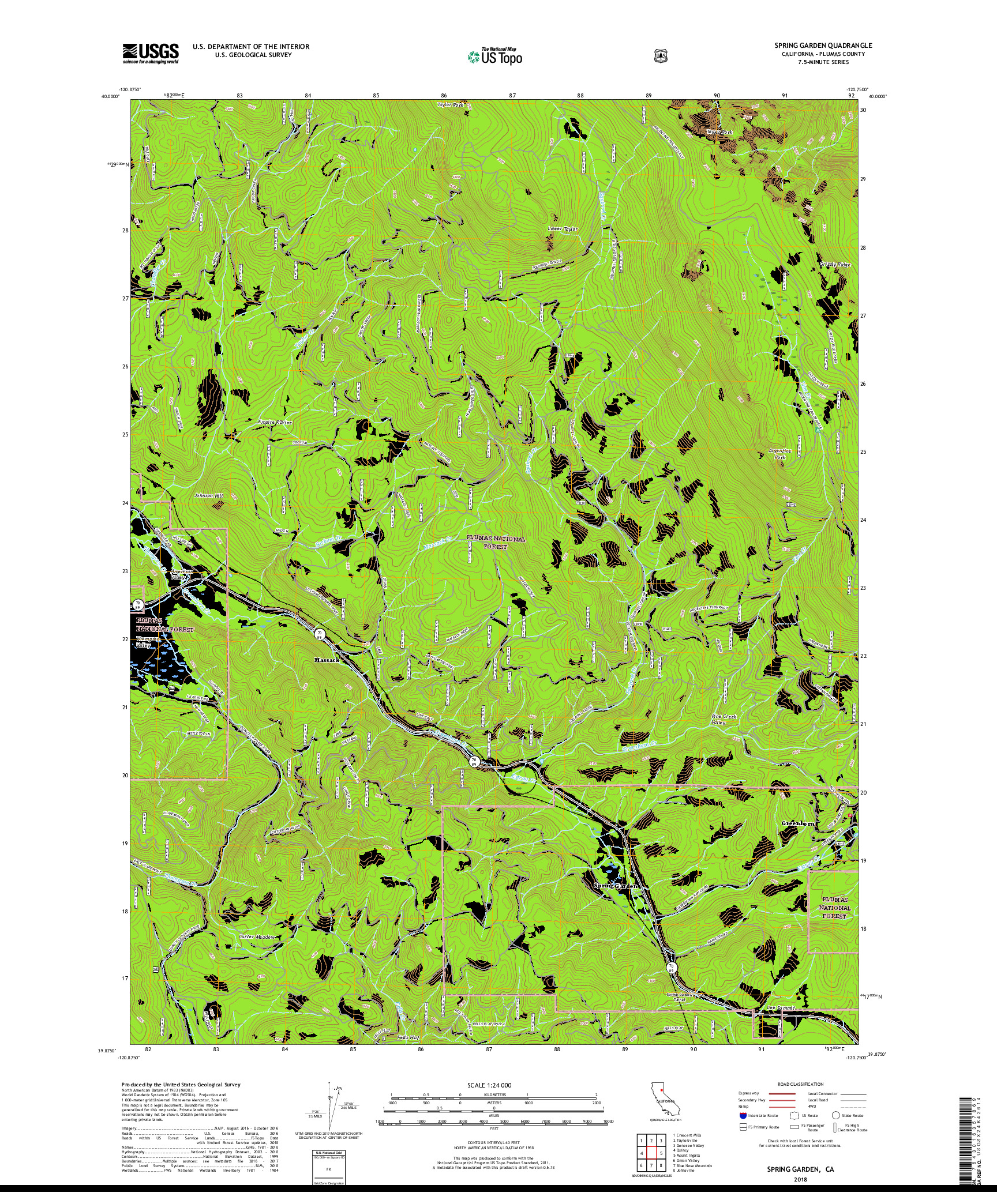 USGS US TOPO 7.5-MINUTE MAP FOR SPRING GARDEN, CA 2018