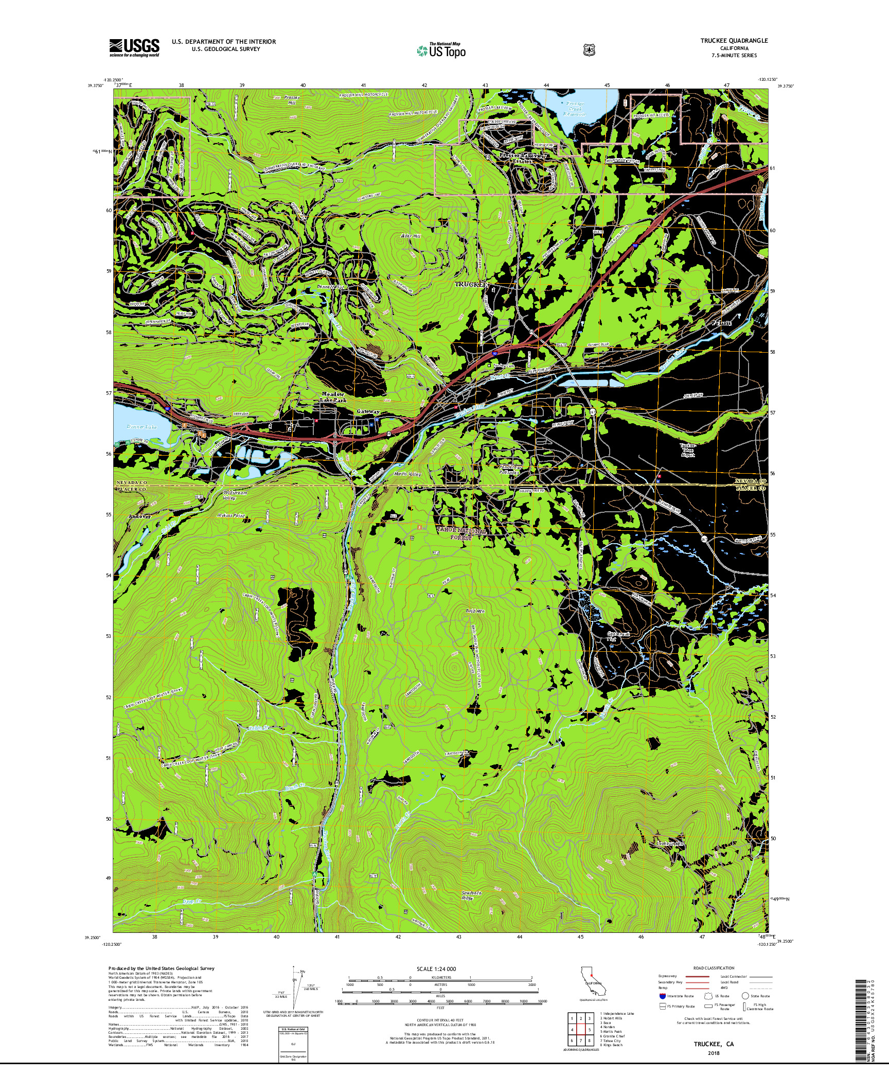 USGS US TOPO 7.5-MINUTE MAP FOR TRUCKEE, CA 2018