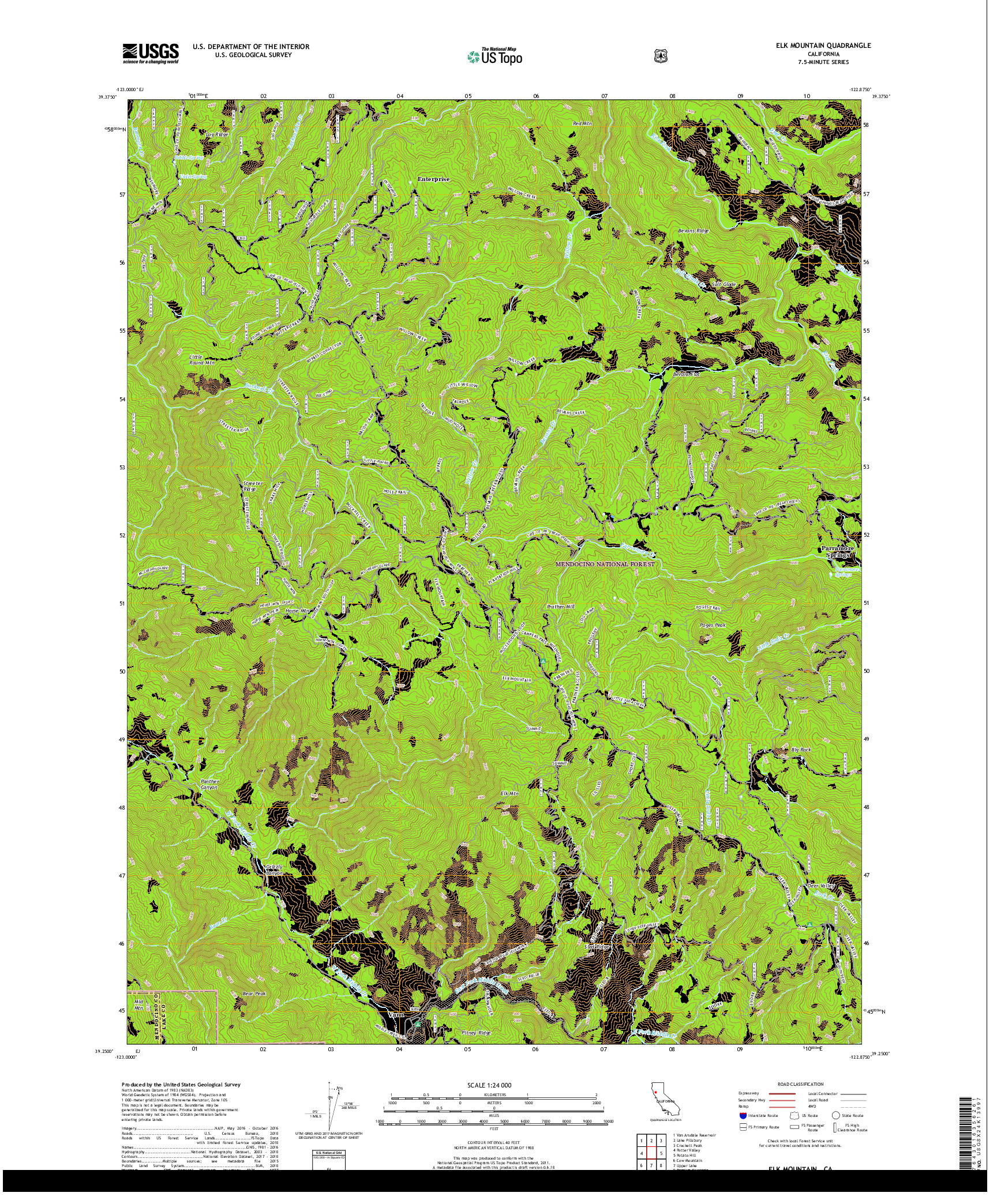 USGS US TOPO 7.5-MINUTE MAP FOR ELK MOUNTAIN, CA 2018