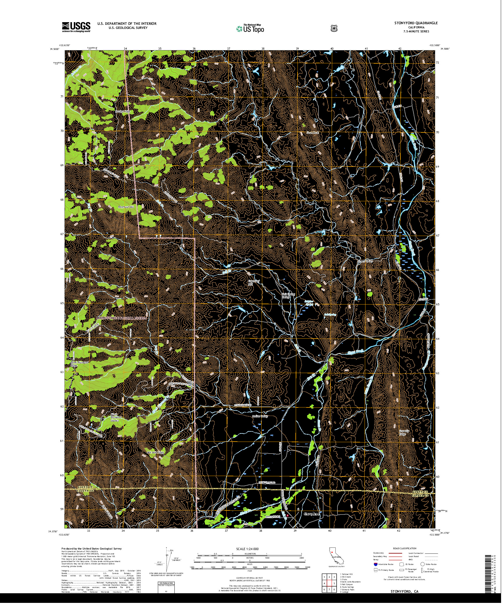 USGS US TOPO 7.5-MINUTE MAP FOR STONYFORD, CA 2018