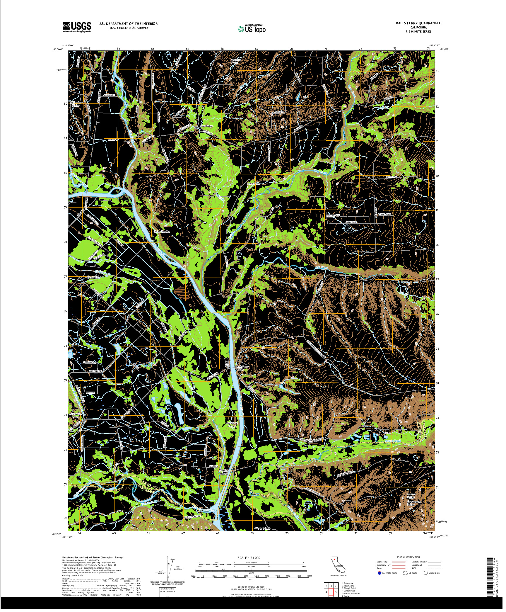 USGS US TOPO 7.5-MINUTE MAP FOR BALLS FERRY, CA 2018