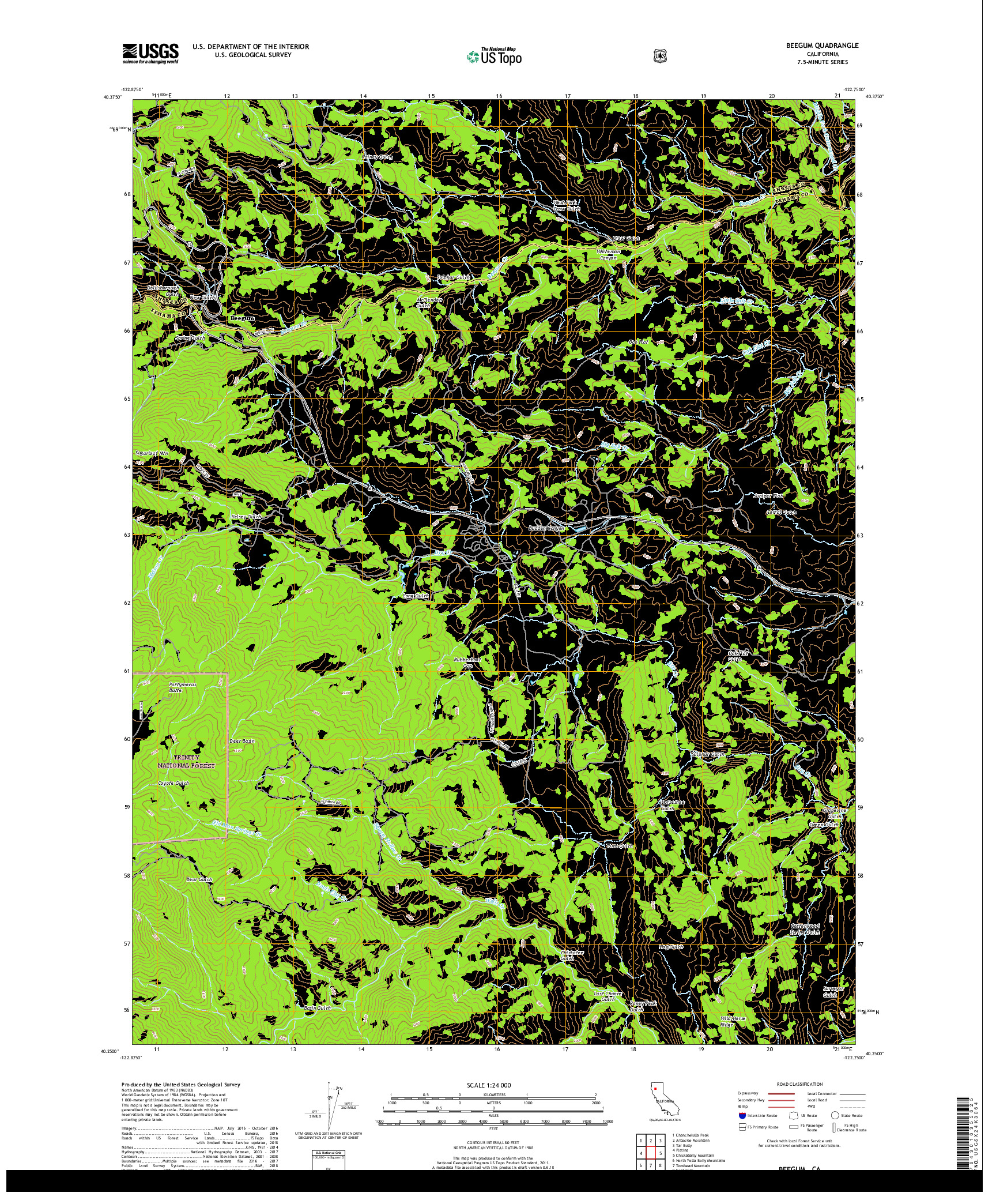 USGS US TOPO 7.5-MINUTE MAP FOR BEEGUM, CA 2018