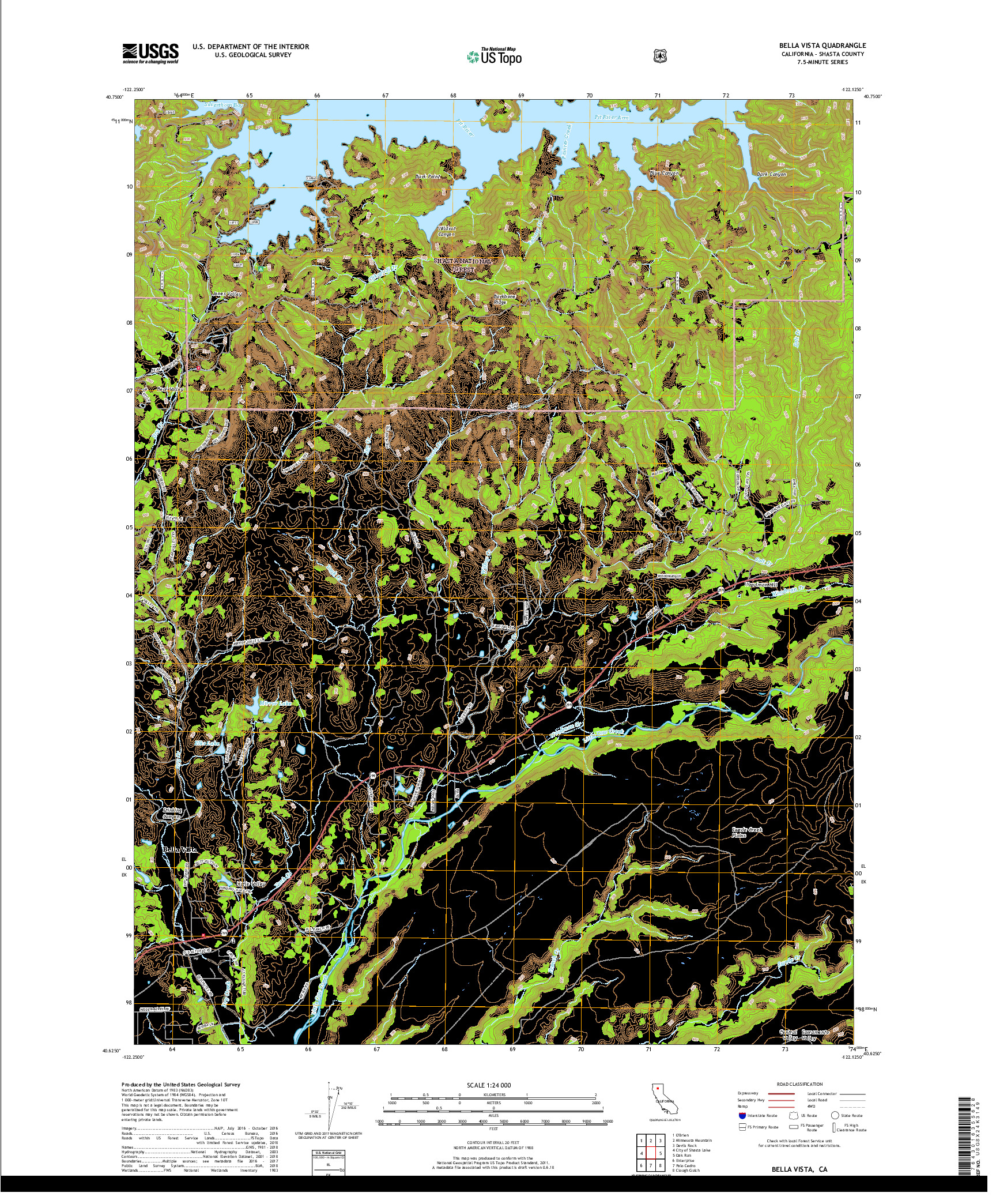 USGS US TOPO 7.5-MINUTE MAP FOR BELLA VISTA, CA 2018