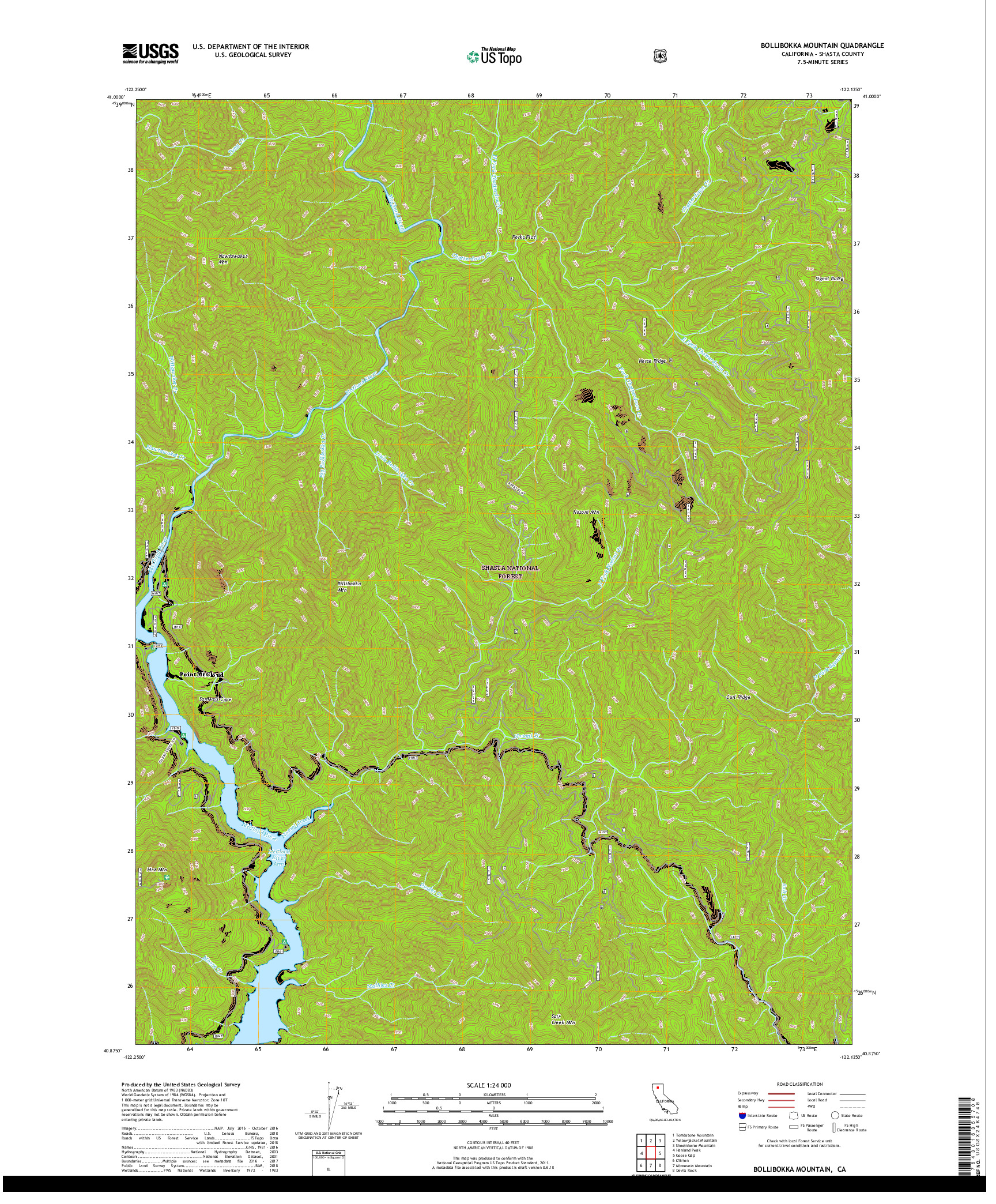 USGS US TOPO 7.5-MINUTE MAP FOR BOLLIBOKKA MOUNTAIN, CA 2018