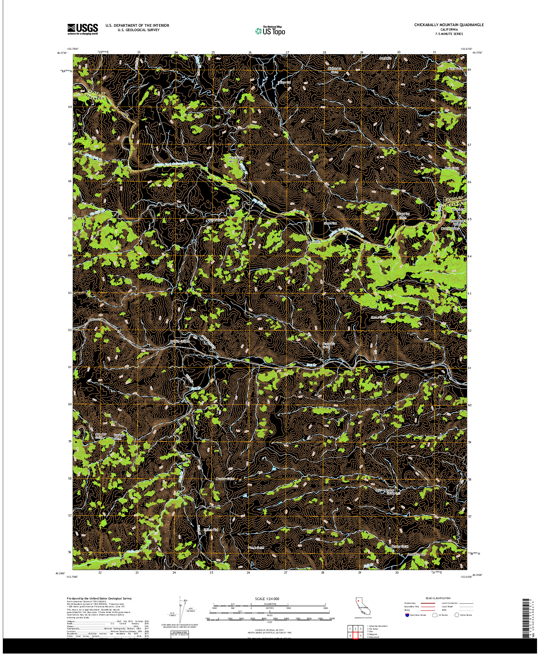 USGS US TOPO 7.5-MINUTE MAP FOR CHICKABALLY MOUNTAIN, CA 2018