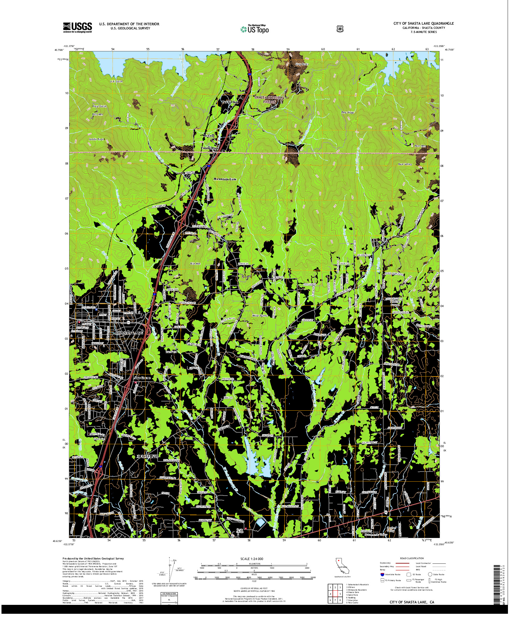 USGS US TOPO 7.5-MINUTE MAP FOR CITY OF SHASTA LAKE, CA 2018