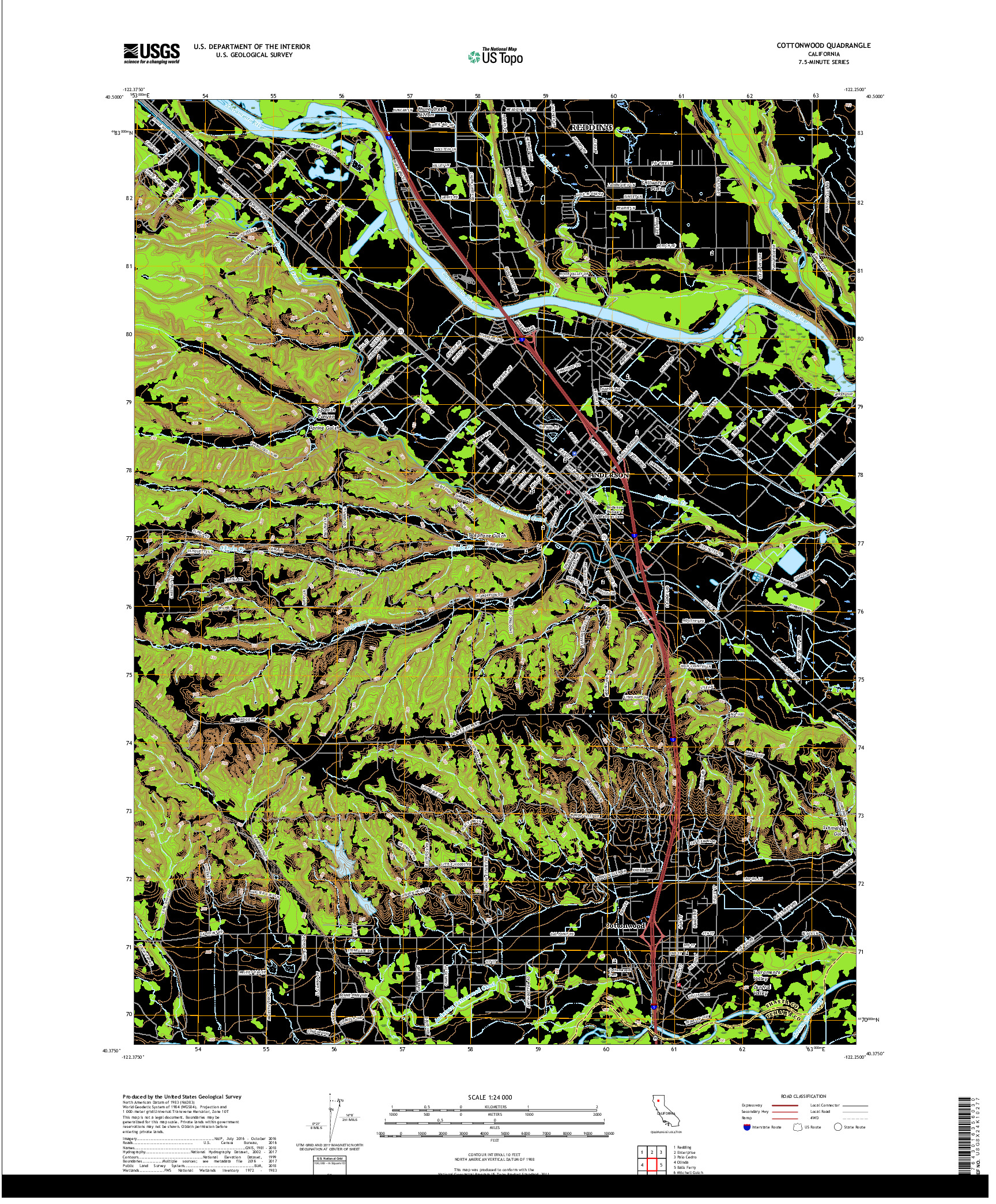 USGS US TOPO 7.5-MINUTE MAP FOR COTTONWOOD, CA 2018