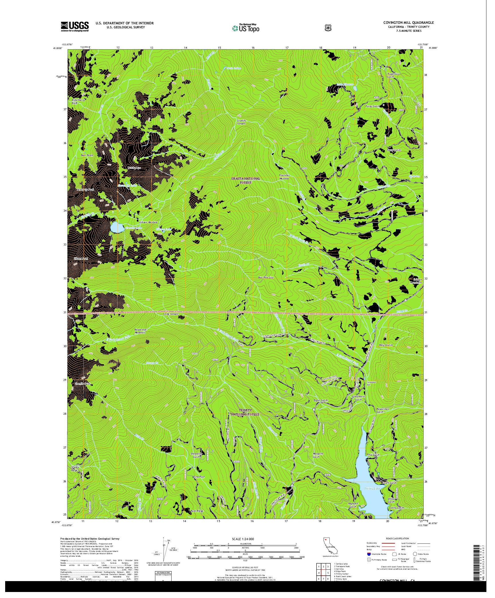 USGS US TOPO 7.5-MINUTE MAP FOR COVINGTON MILL, CA 2018