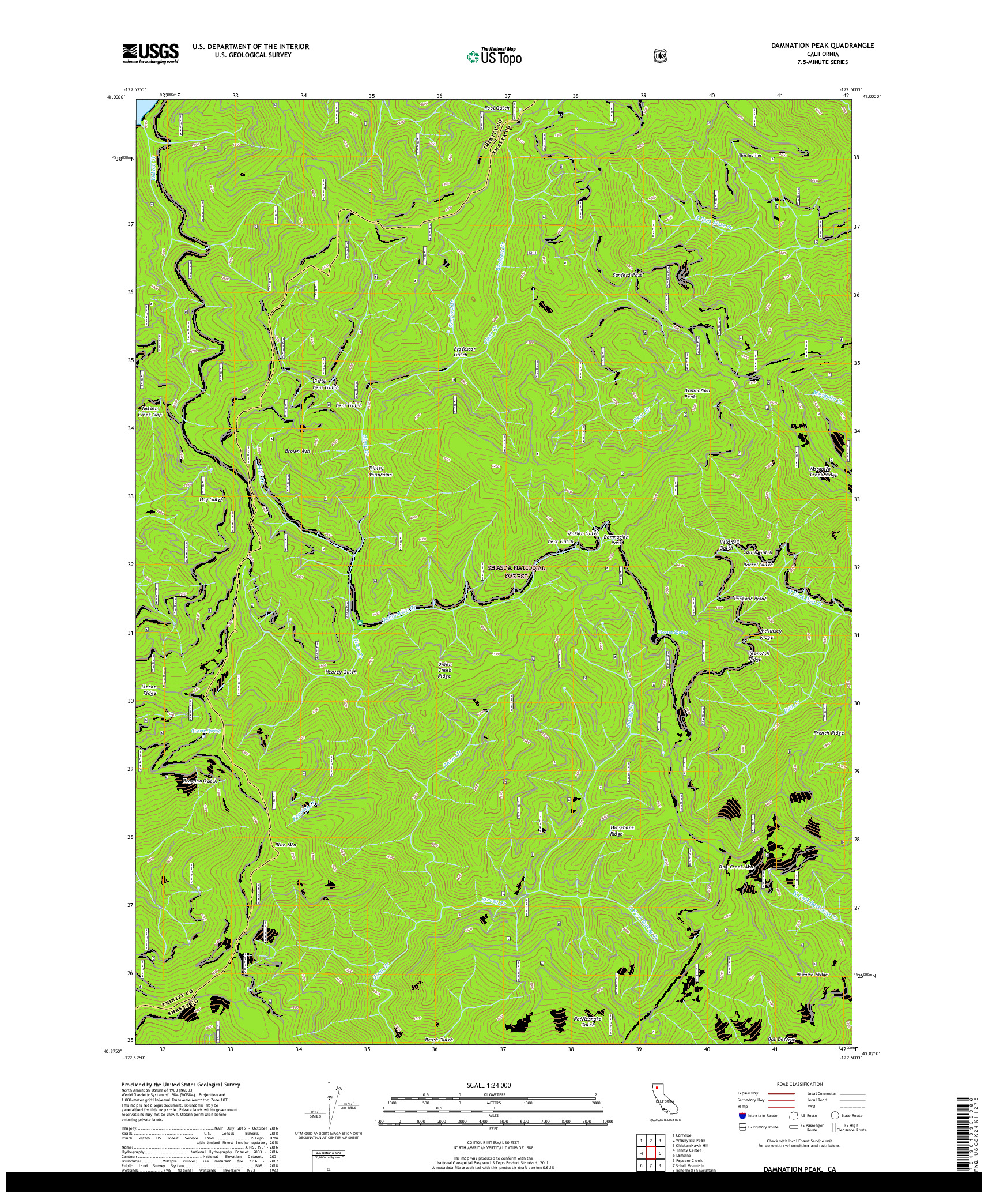 USGS US TOPO 7.5-MINUTE MAP FOR DAMNATION PEAK, CA 2018