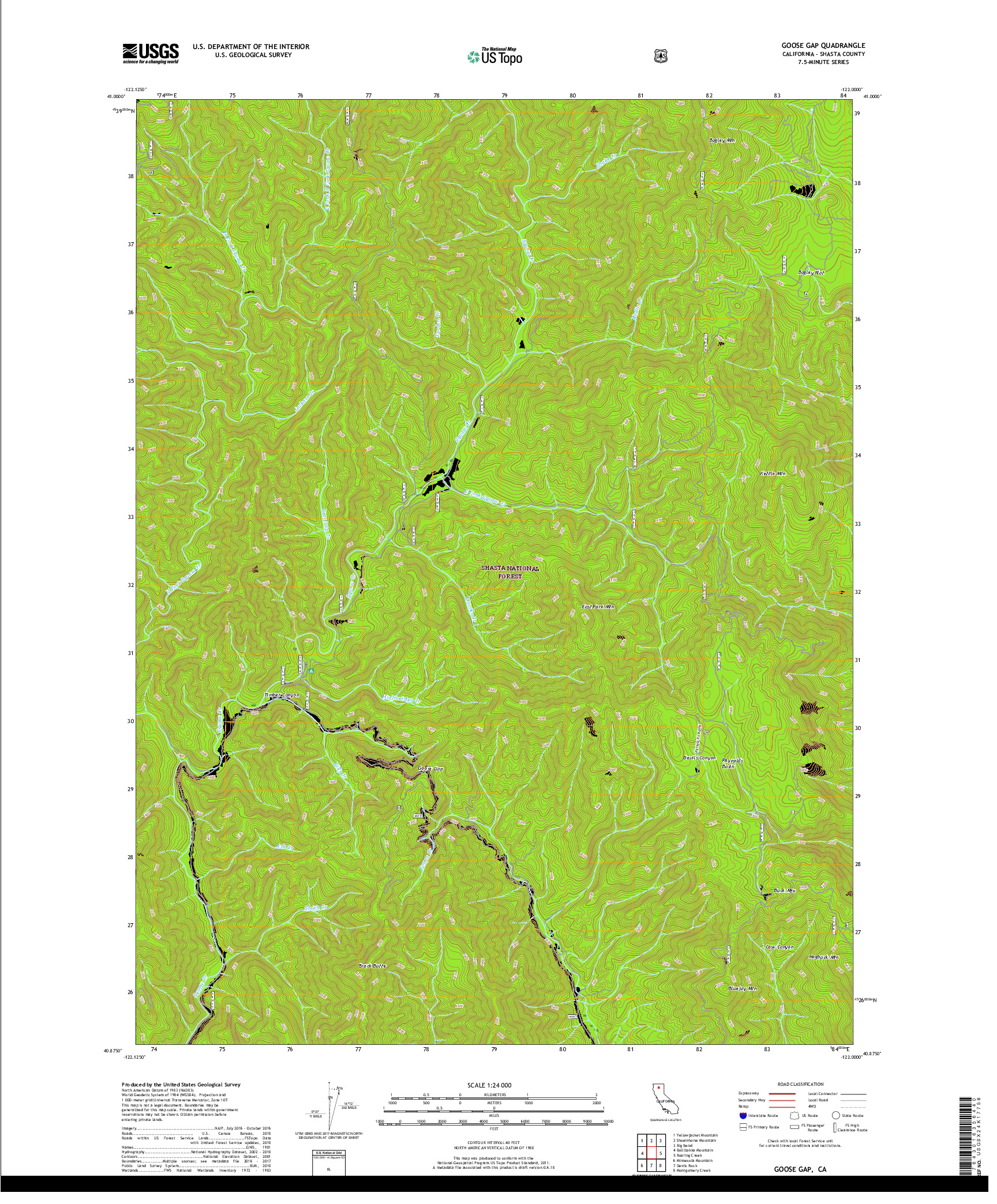 USGS US TOPO 7.5-MINUTE MAP FOR GOOSE GAP, CA 2018