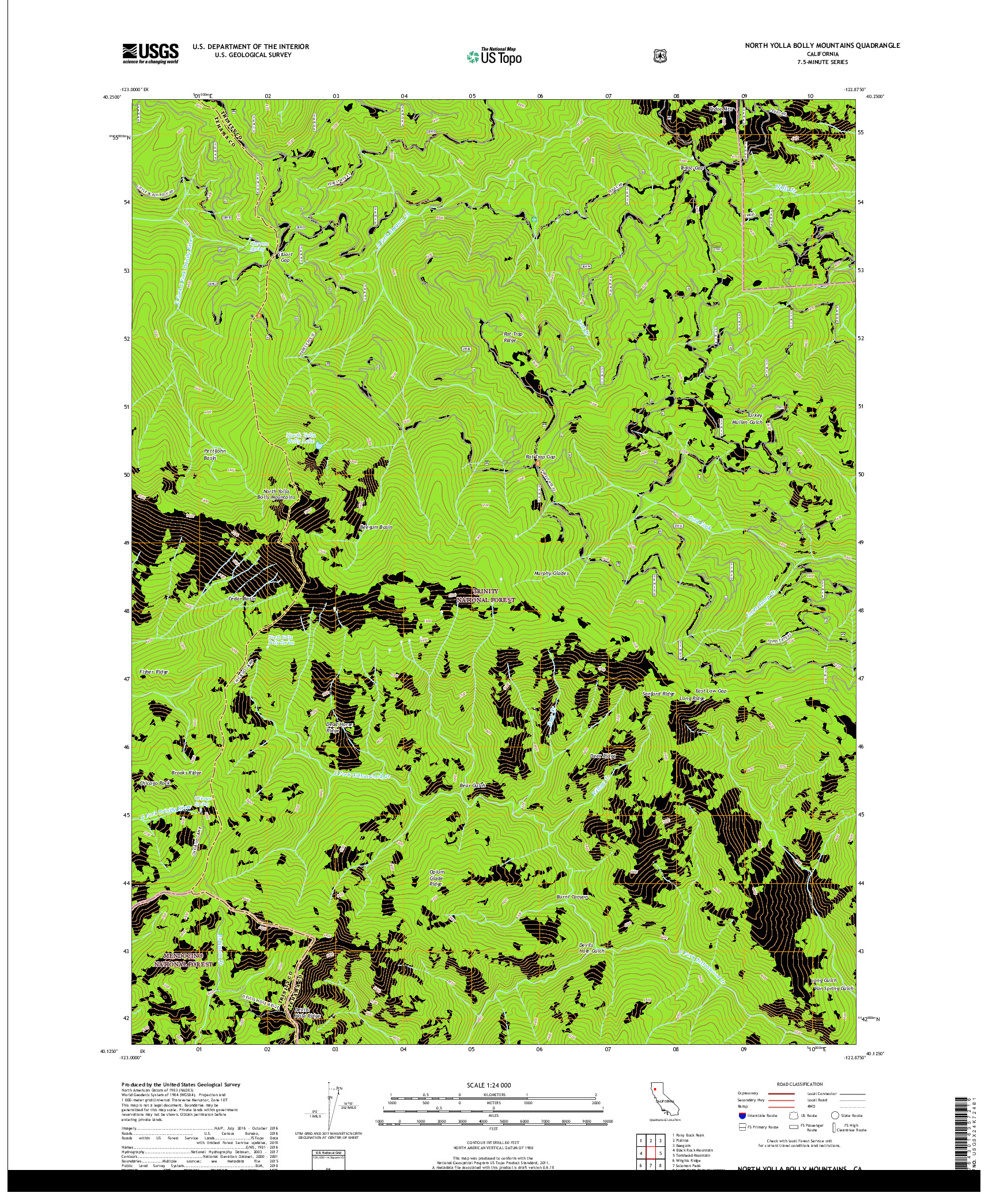 USGS US TOPO 7.5-MINUTE MAP FOR NORTH YOLLA BOLLY MOUNTAINS, CA 2018