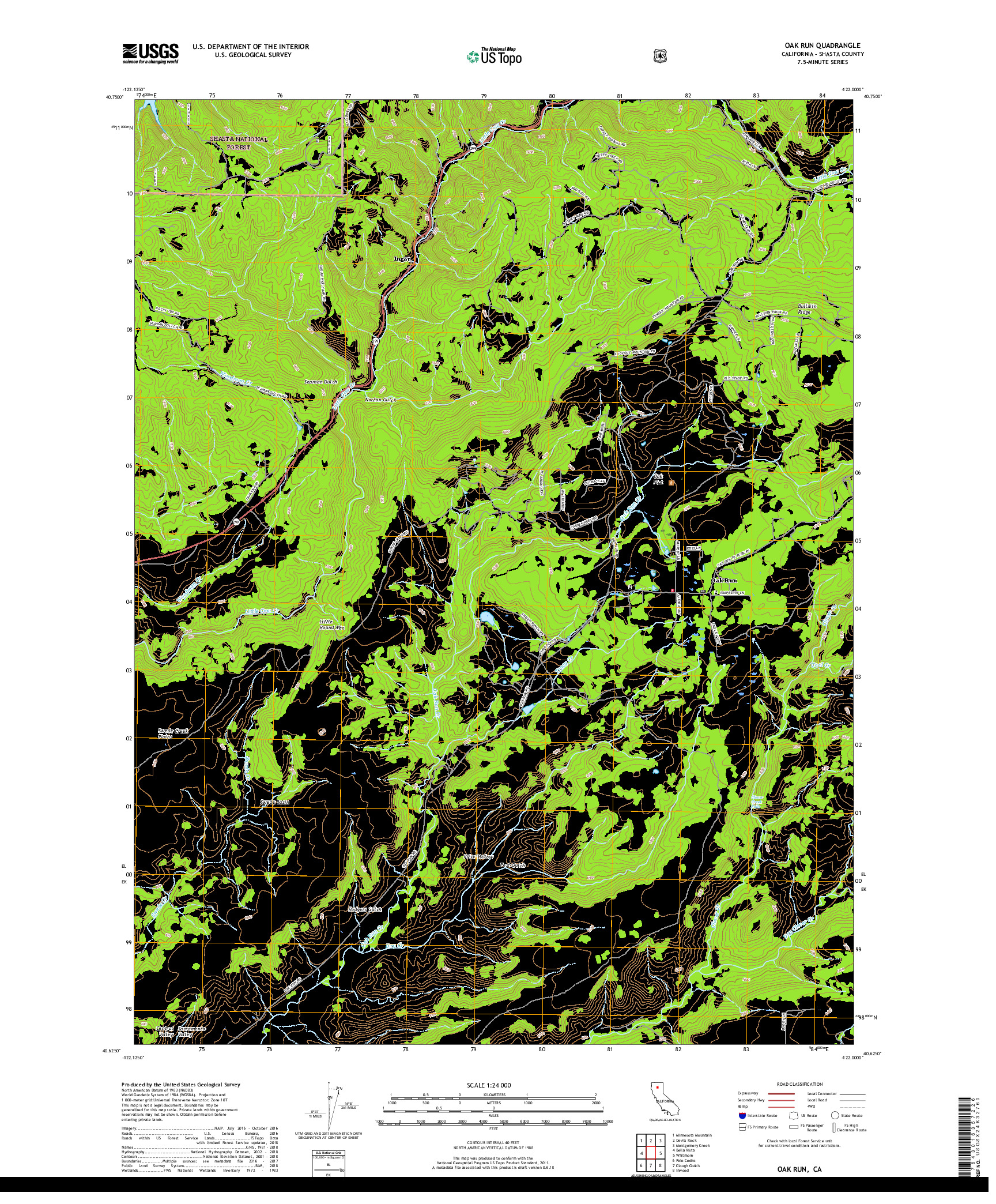 USGS US TOPO 7.5-MINUTE MAP FOR OAK RUN, CA 2018