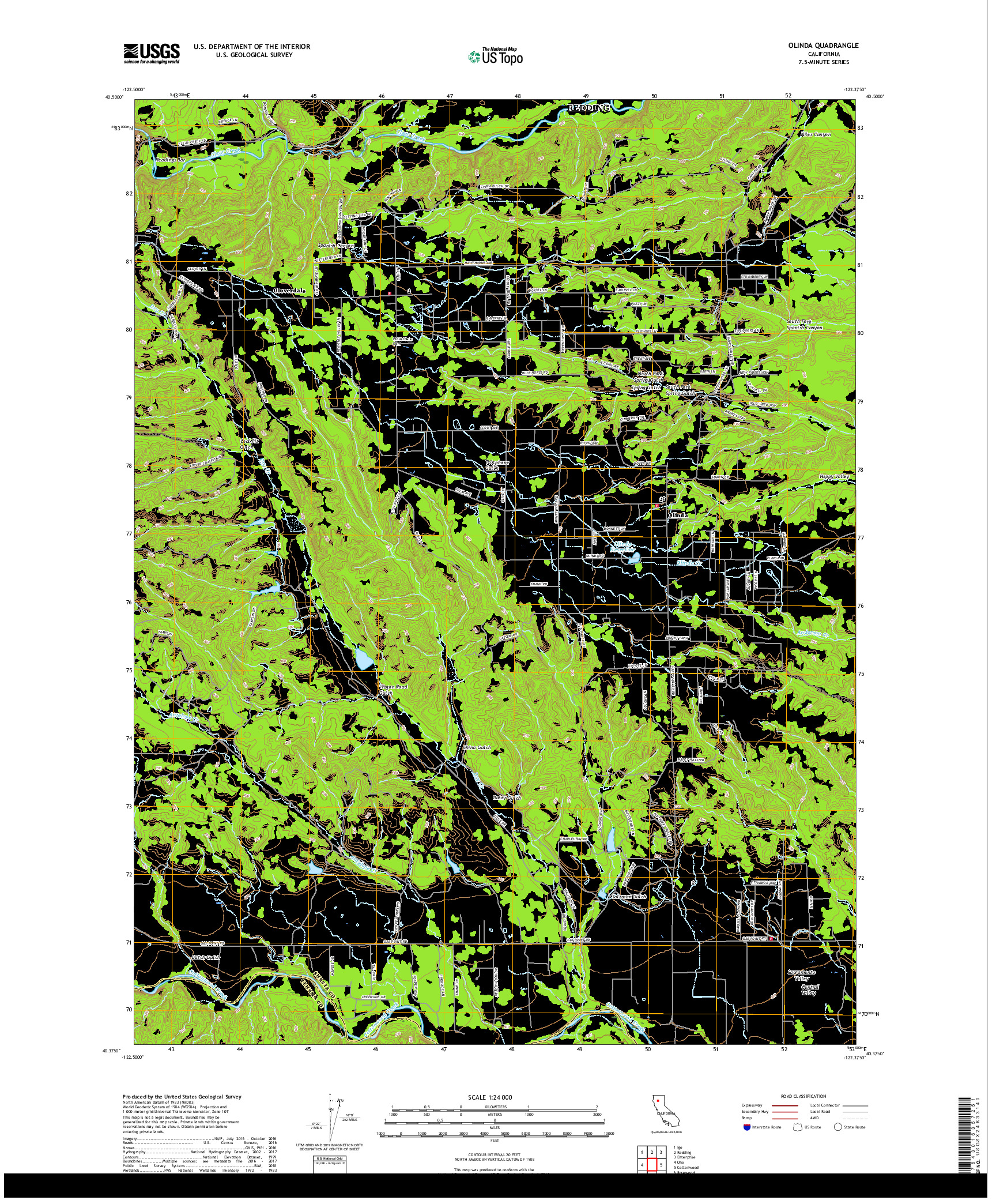 USGS US TOPO 7.5-MINUTE MAP FOR OLINDA, CA 2018