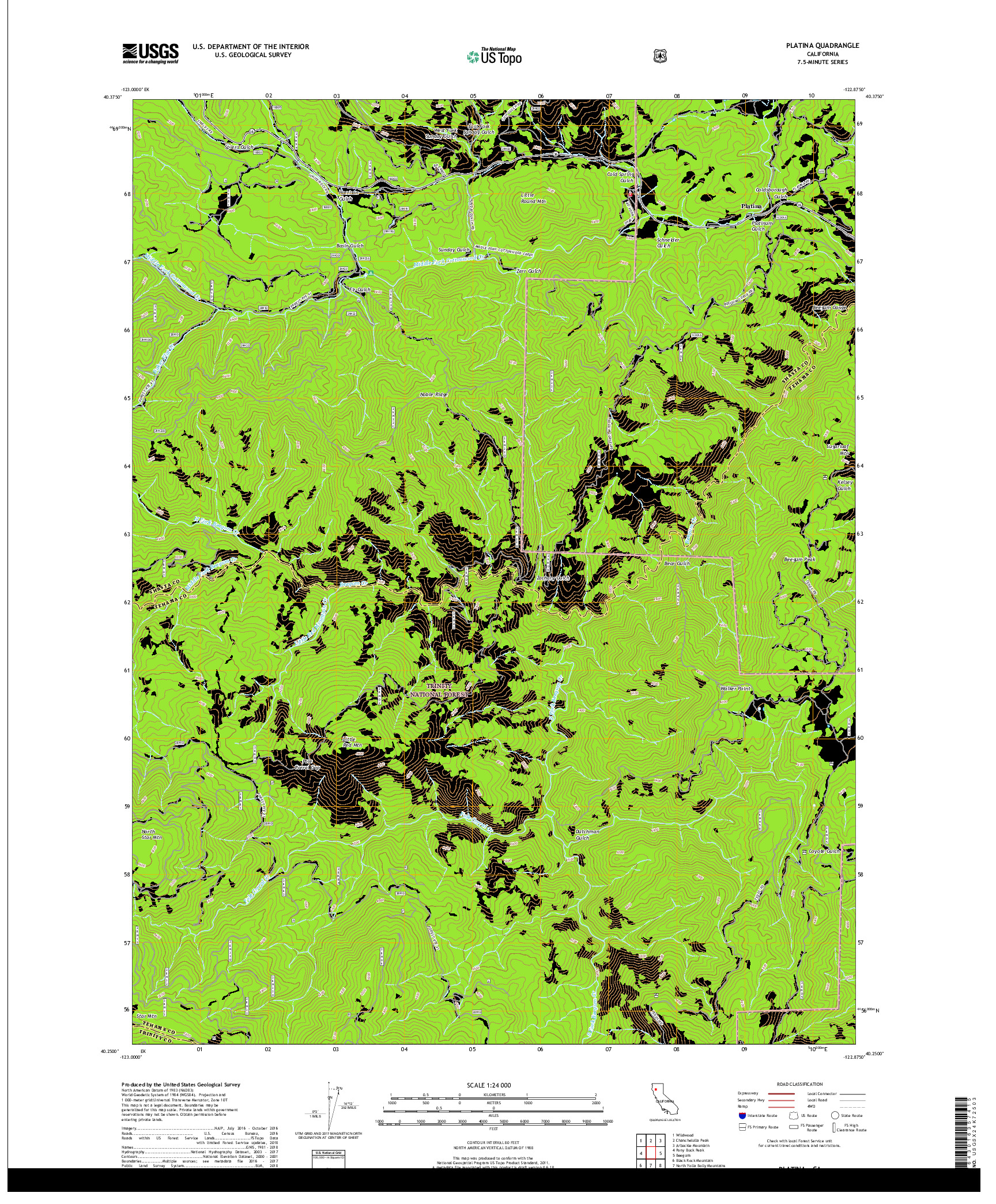 USGS US TOPO 7.5-MINUTE MAP FOR PLATINA, CA 2018