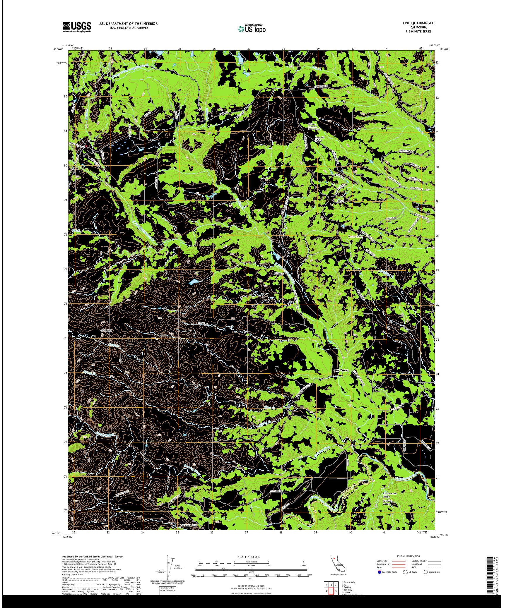 USGS US TOPO 7.5-MINUTE MAP FOR ONO, CA 2018