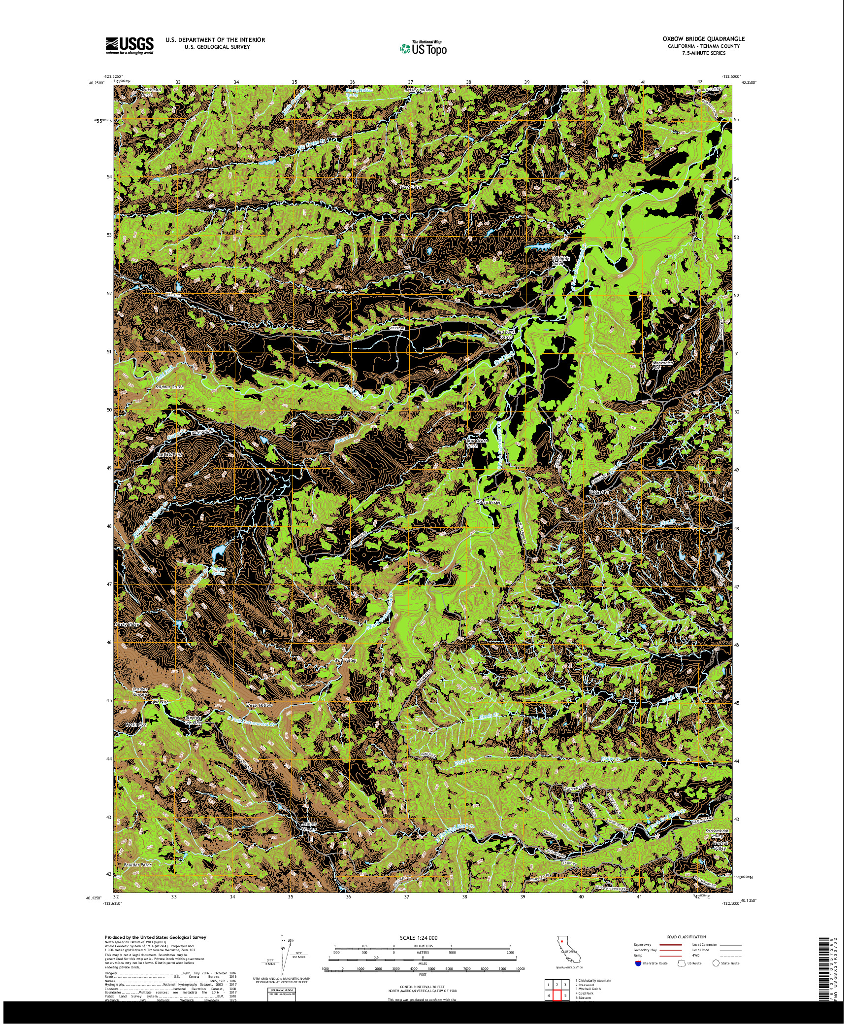 USGS US TOPO 7.5-MINUTE MAP FOR OXBOW BRIDGE, CA 2018