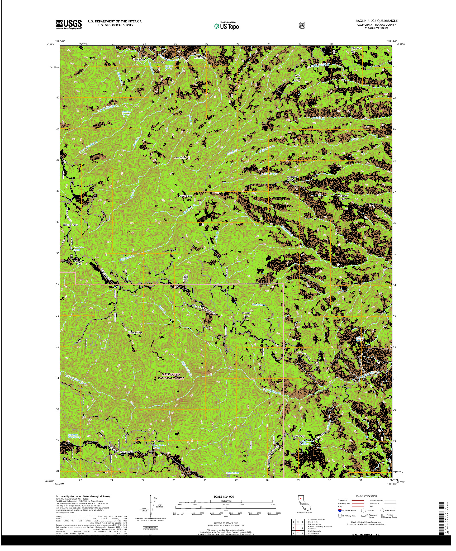 USGS US TOPO 7.5-MINUTE MAP FOR RAGLIN RIDGE, CA 2018