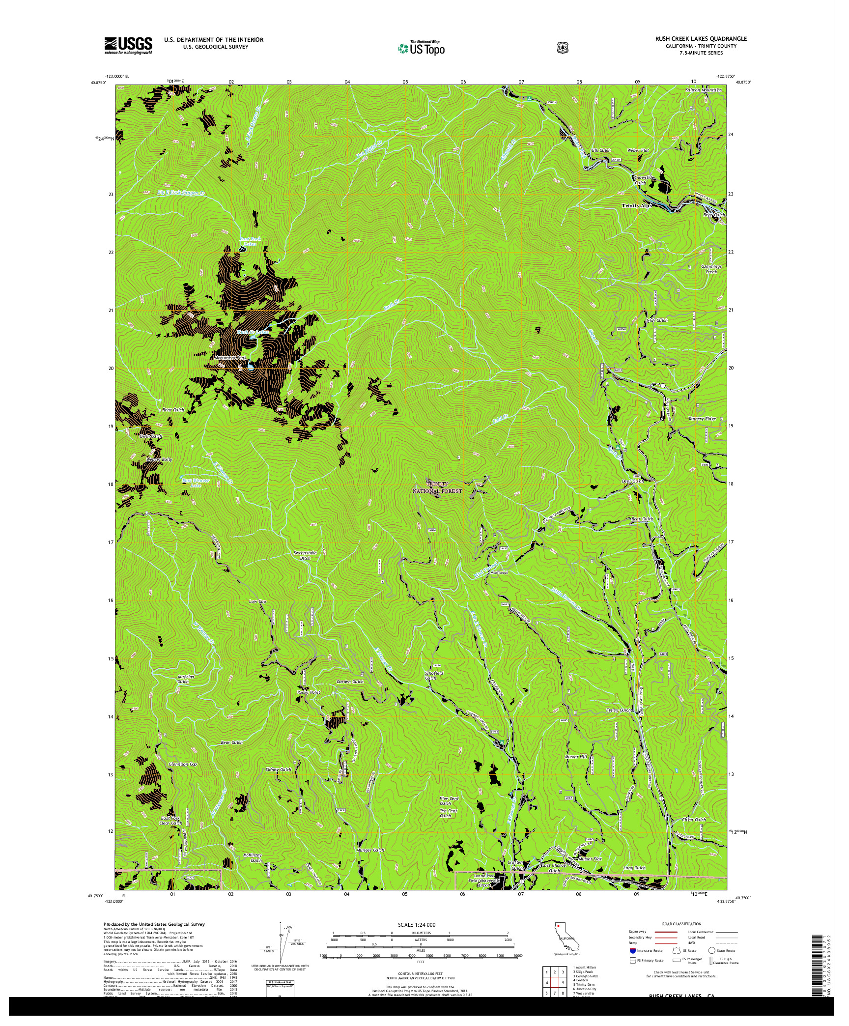 USGS US TOPO 7.5-MINUTE MAP FOR RUSH CREEK LAKES, CA 2018