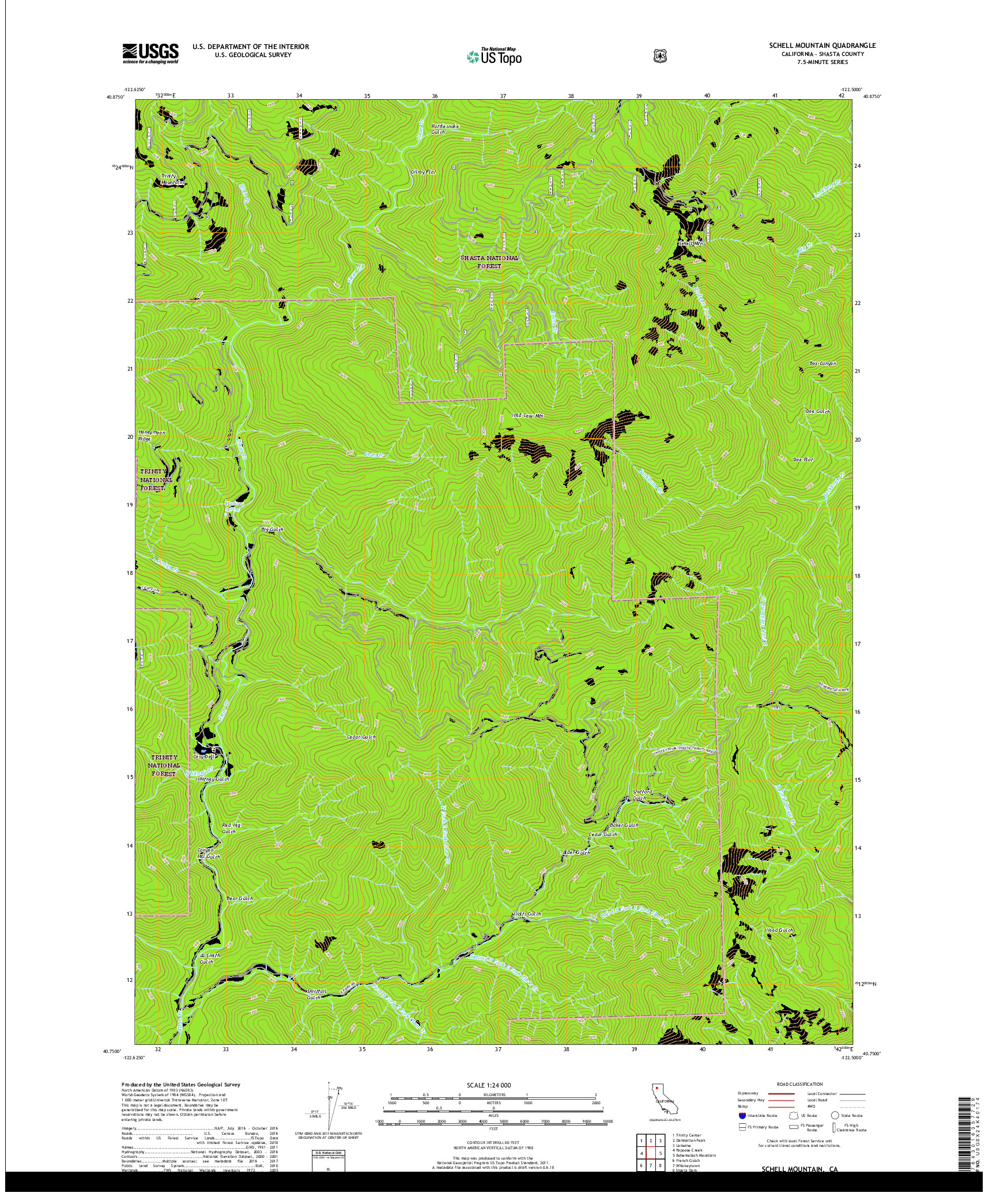 USGS US TOPO 7.5-MINUTE MAP FOR SCHELL MOUNTAIN, CA 2018