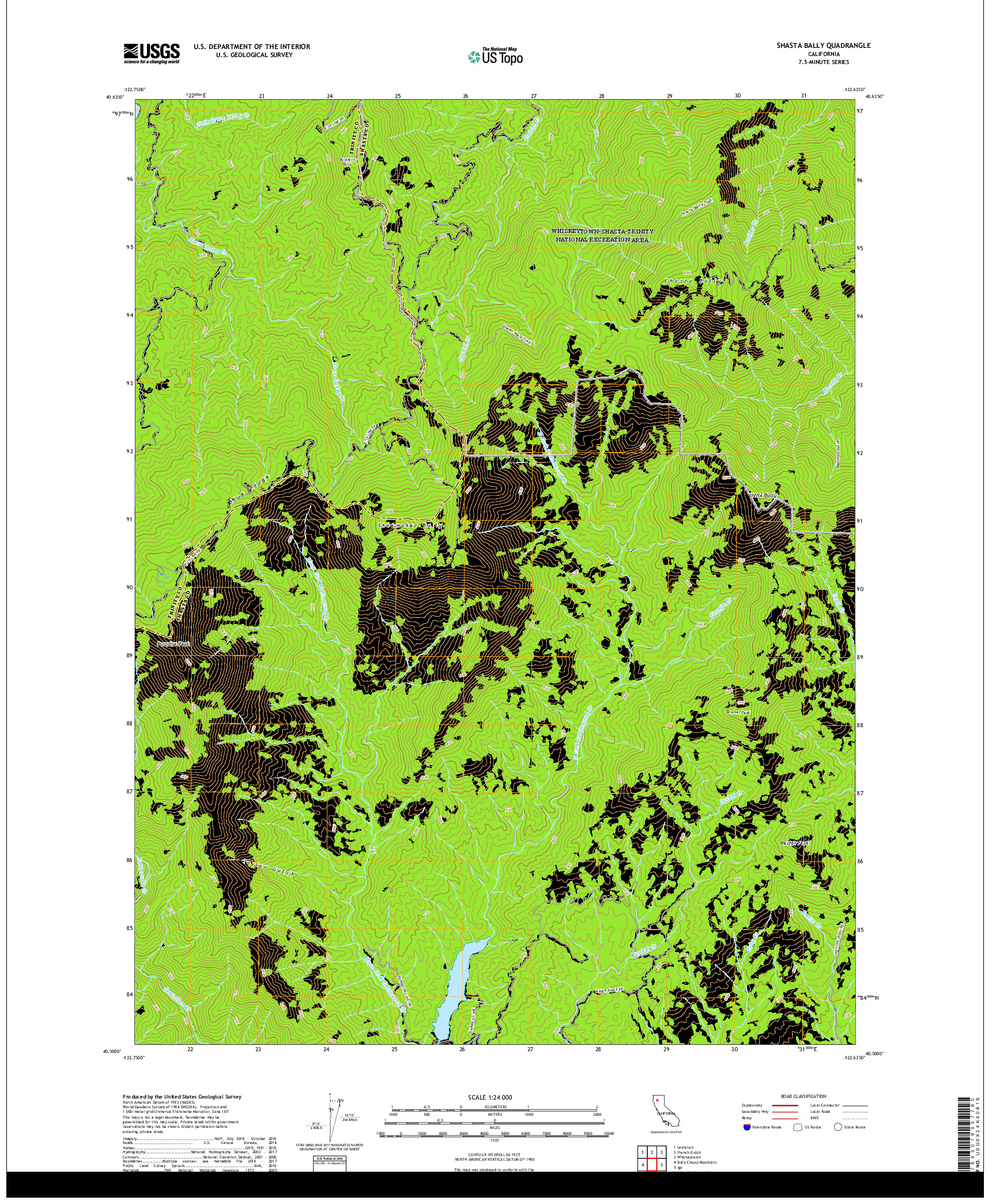 USGS US TOPO 7.5-MINUTE MAP FOR SHASTA BALLY, CA 2018