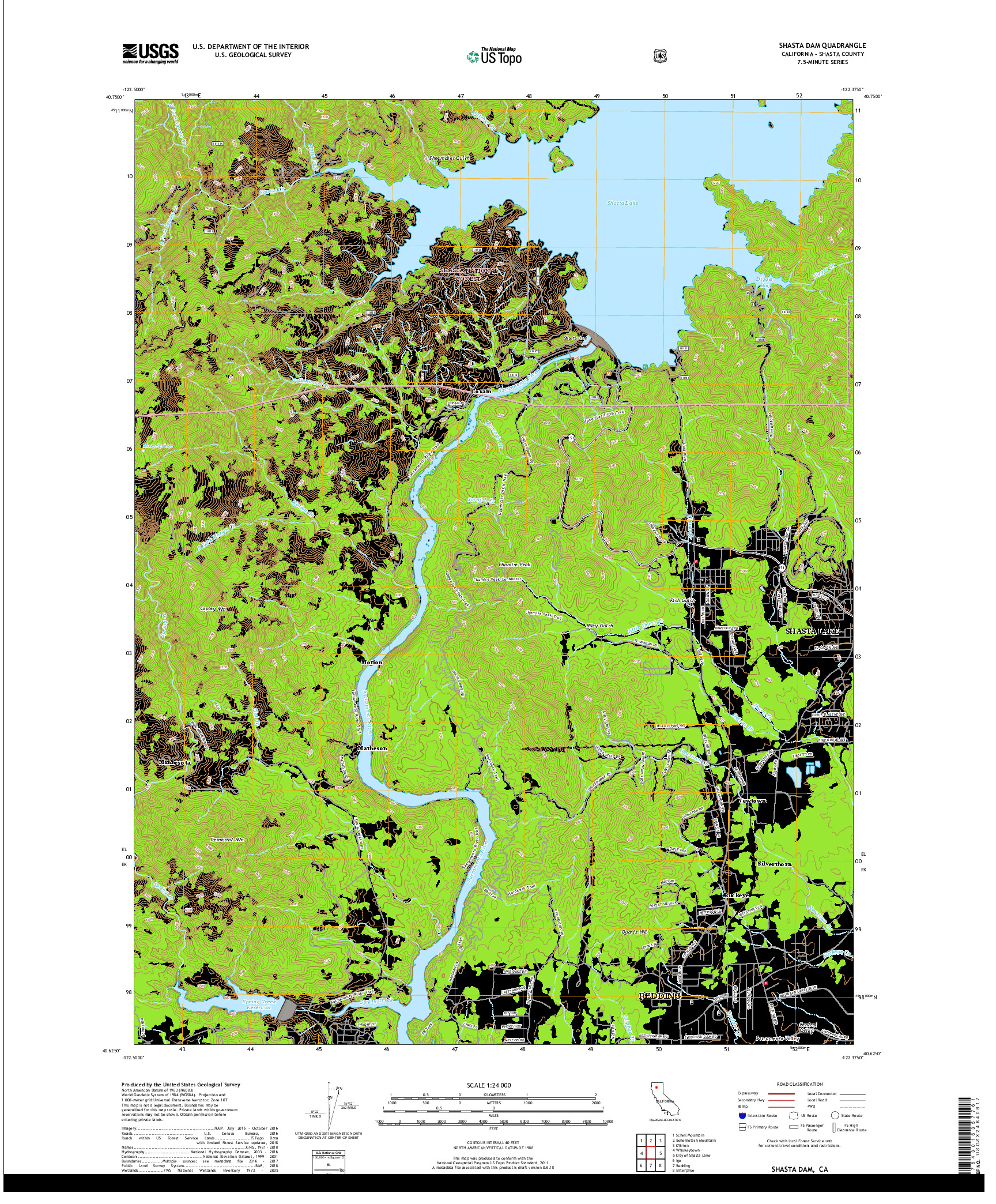 USGS US TOPO 7.5-MINUTE MAP FOR SHASTA DAM, CA 2018