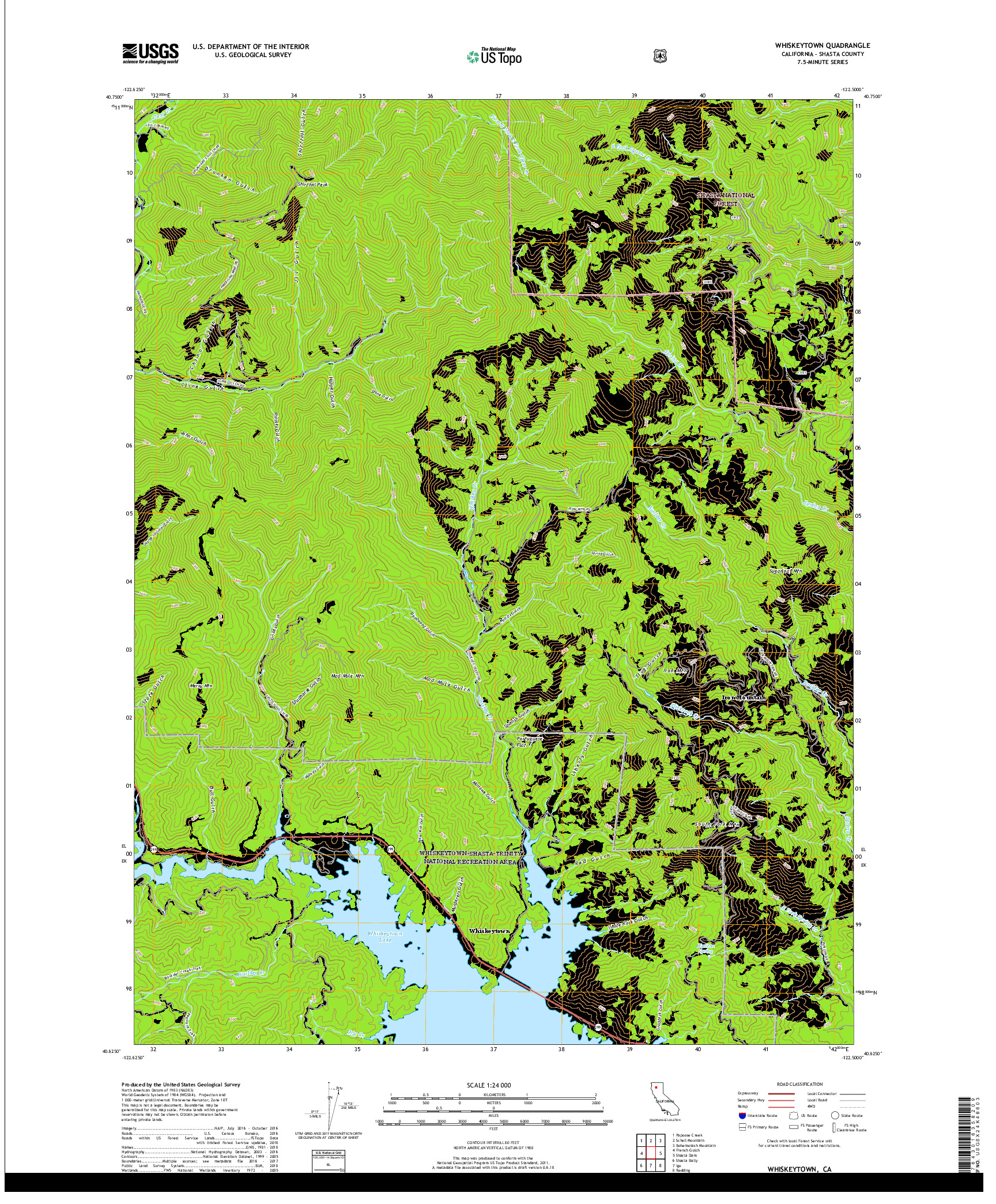 USGS US TOPO 7.5-MINUTE MAP FOR WHISKEYTOWN, CA 2018