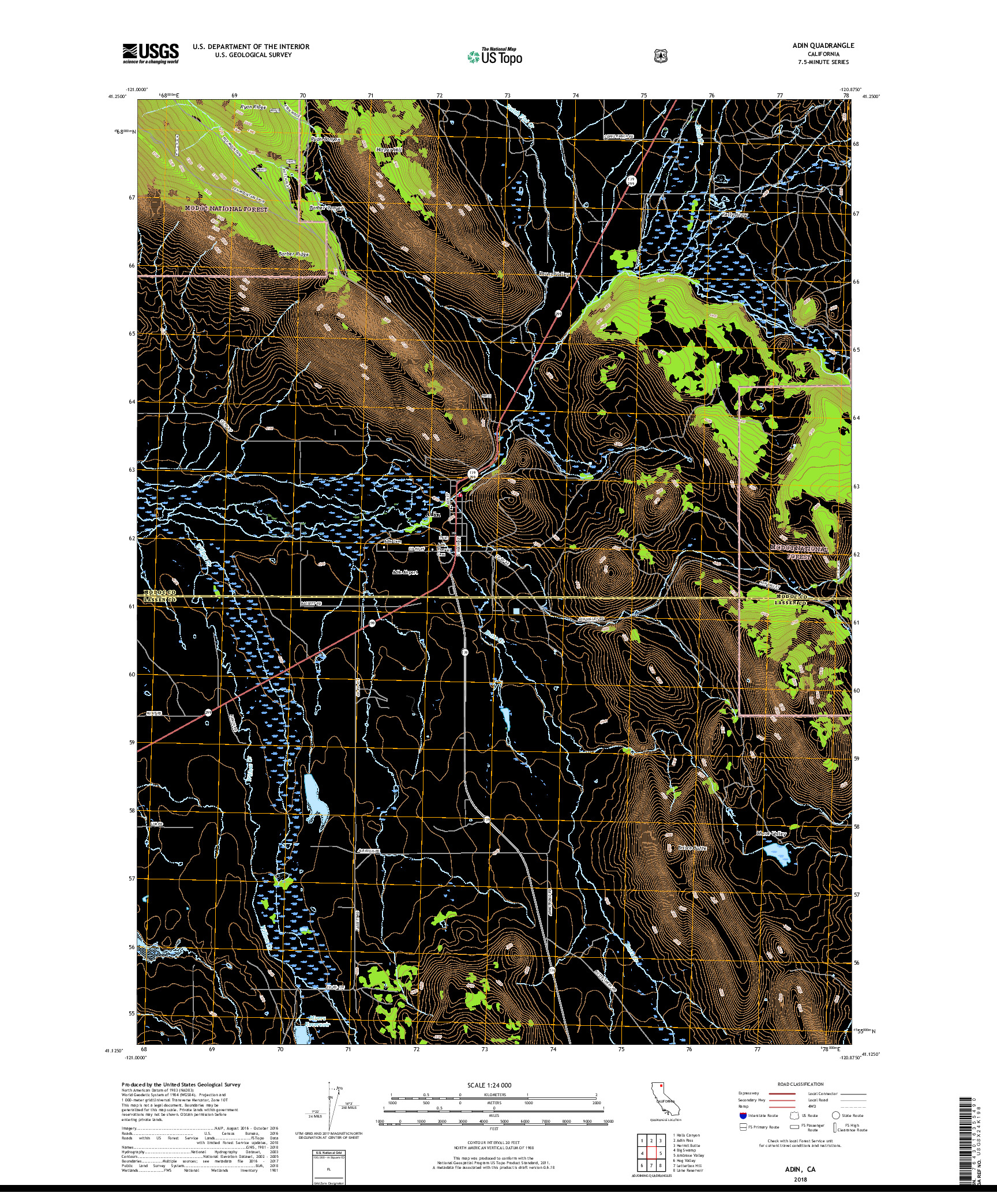 USGS US TOPO 7.5-MINUTE MAP FOR ADIN, CA 2018