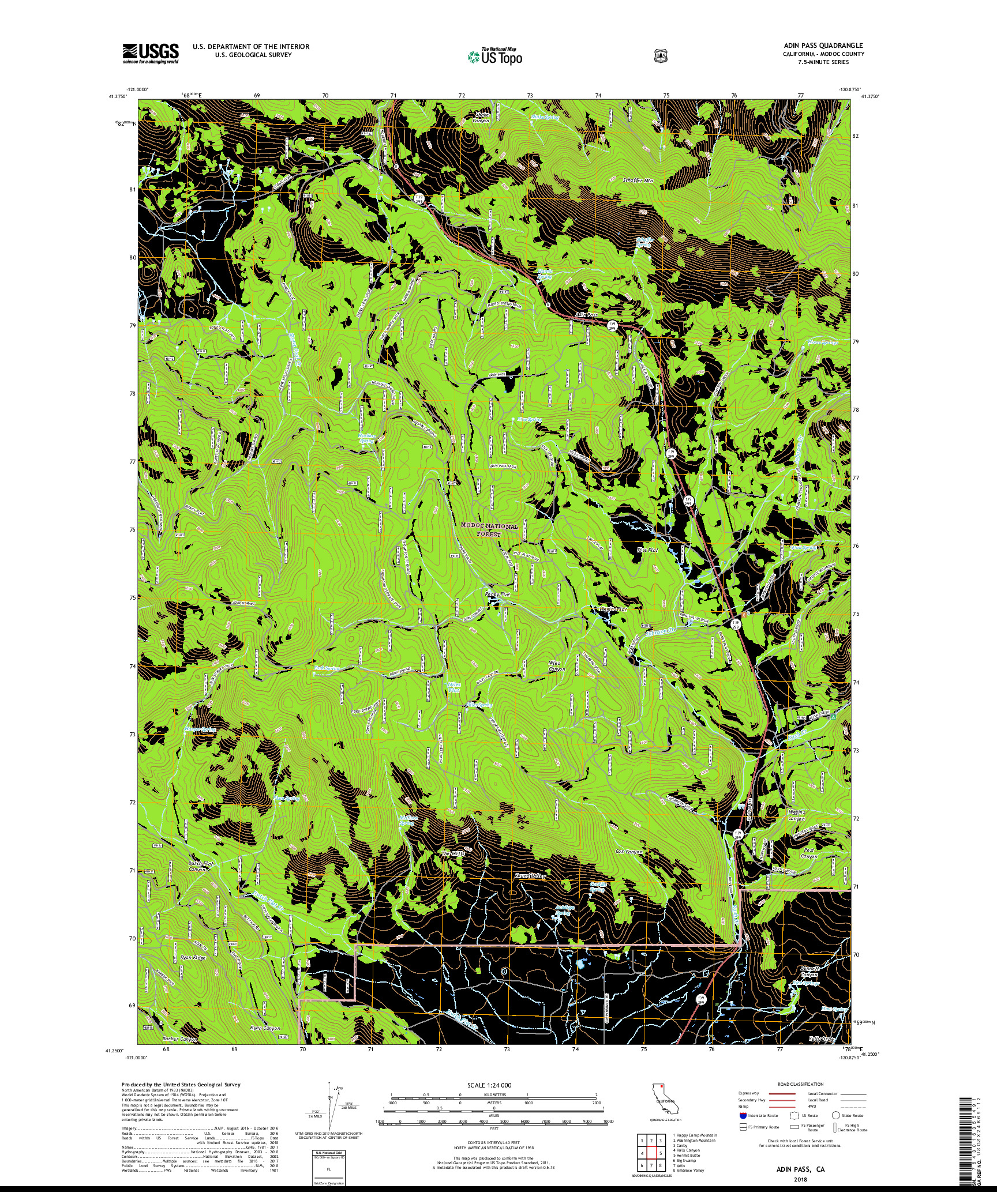 USGS US TOPO 7.5-MINUTE MAP FOR ADIN PASS, CA 2018