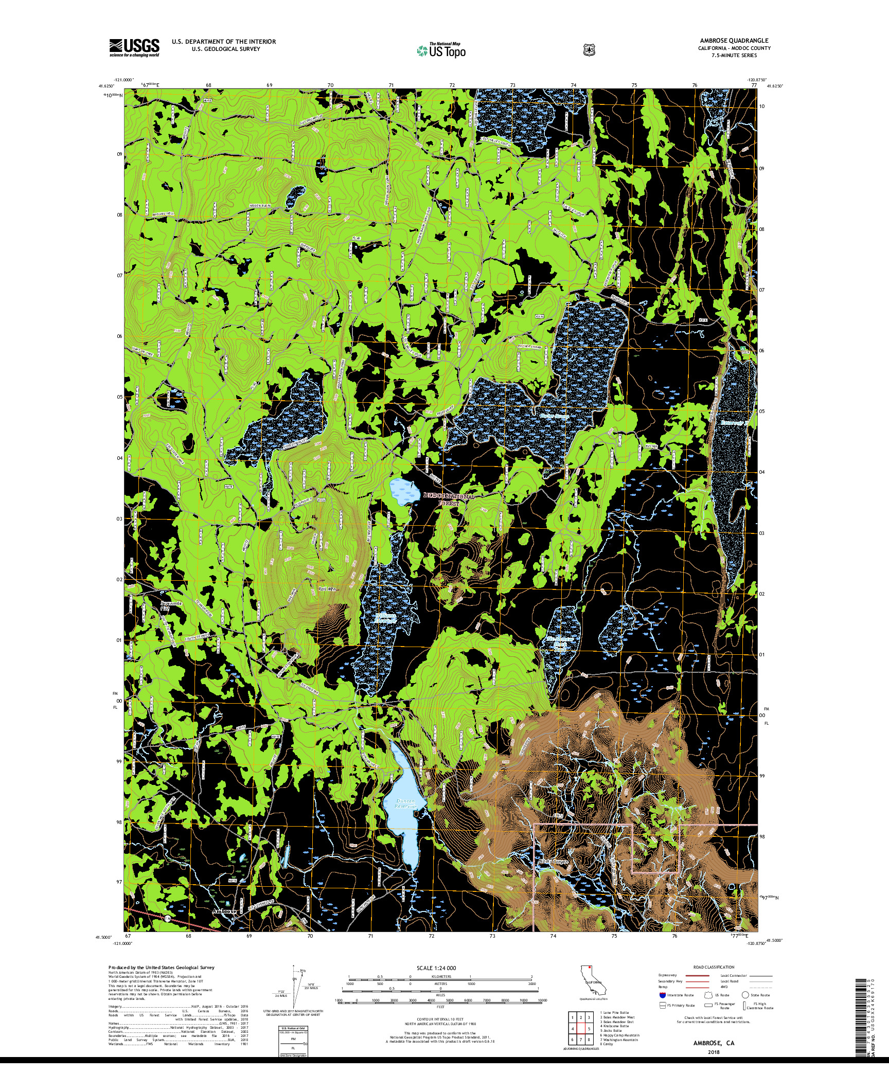 USGS US TOPO 7.5-MINUTE MAP FOR AMBROSE, CA 2018