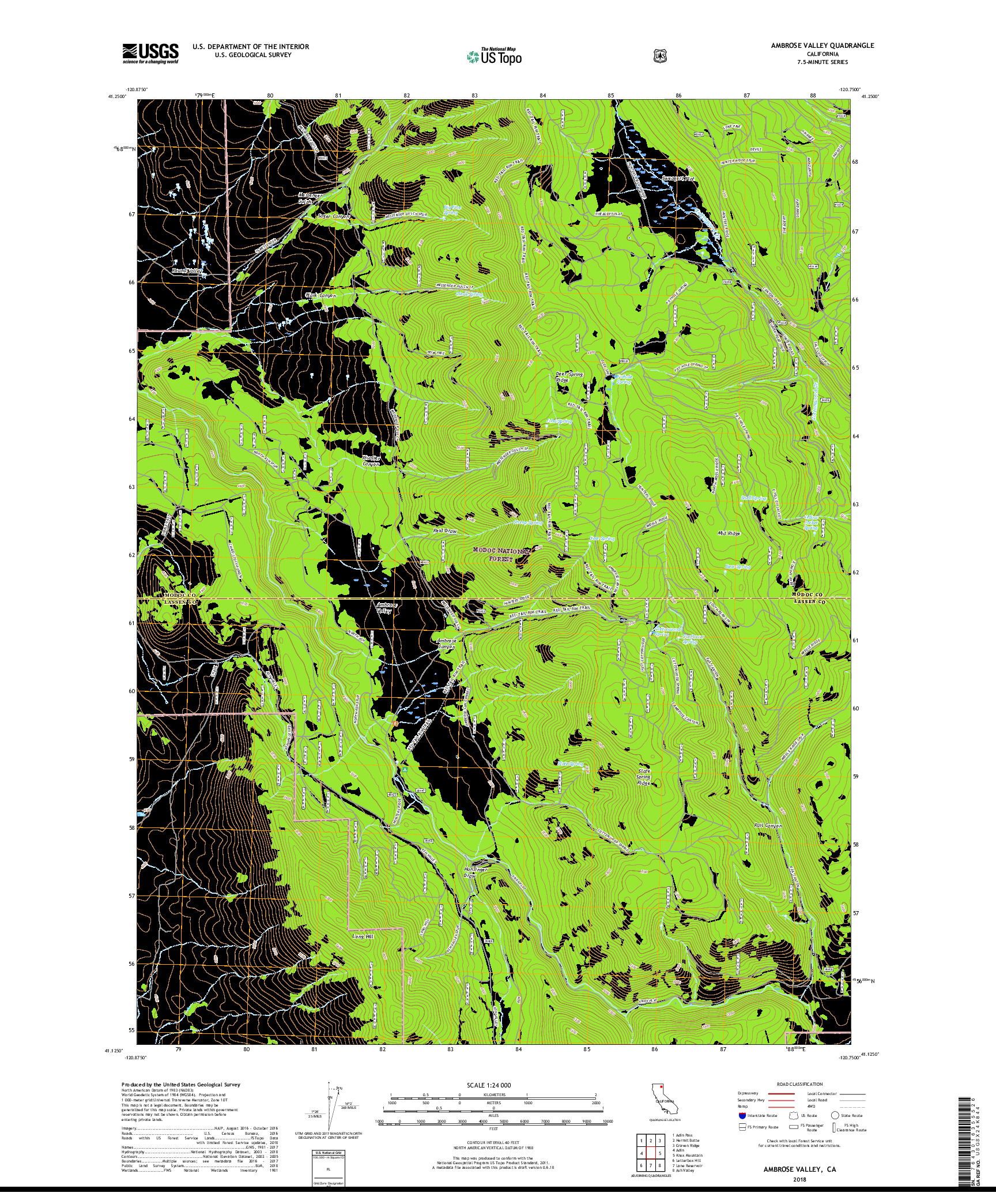 USGS US TOPO 7.5-MINUTE MAP FOR AMBROSE VALLEY, CA 2018
