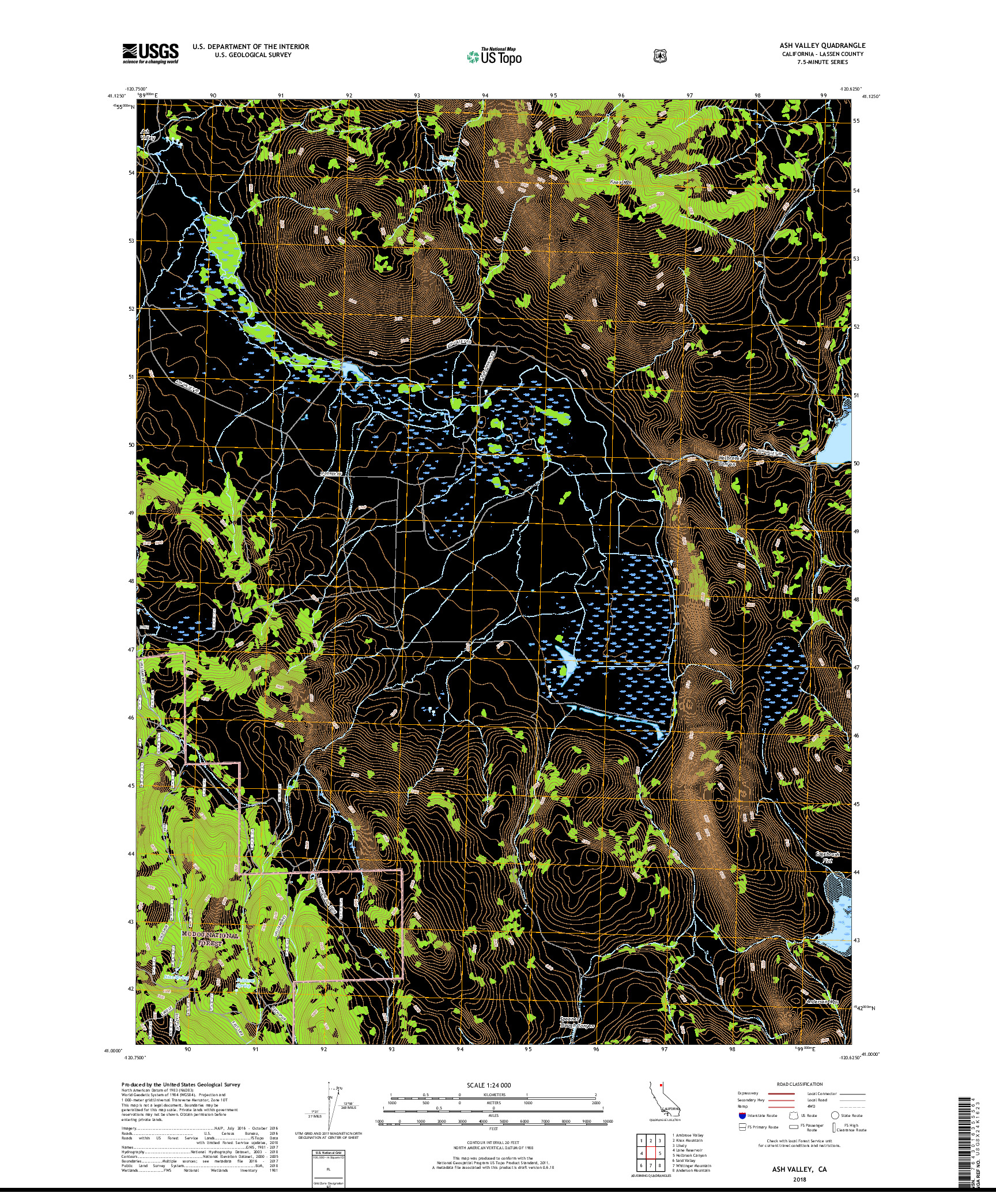 USGS US TOPO 7.5-MINUTE MAP FOR ASH VALLEY, CA 2018