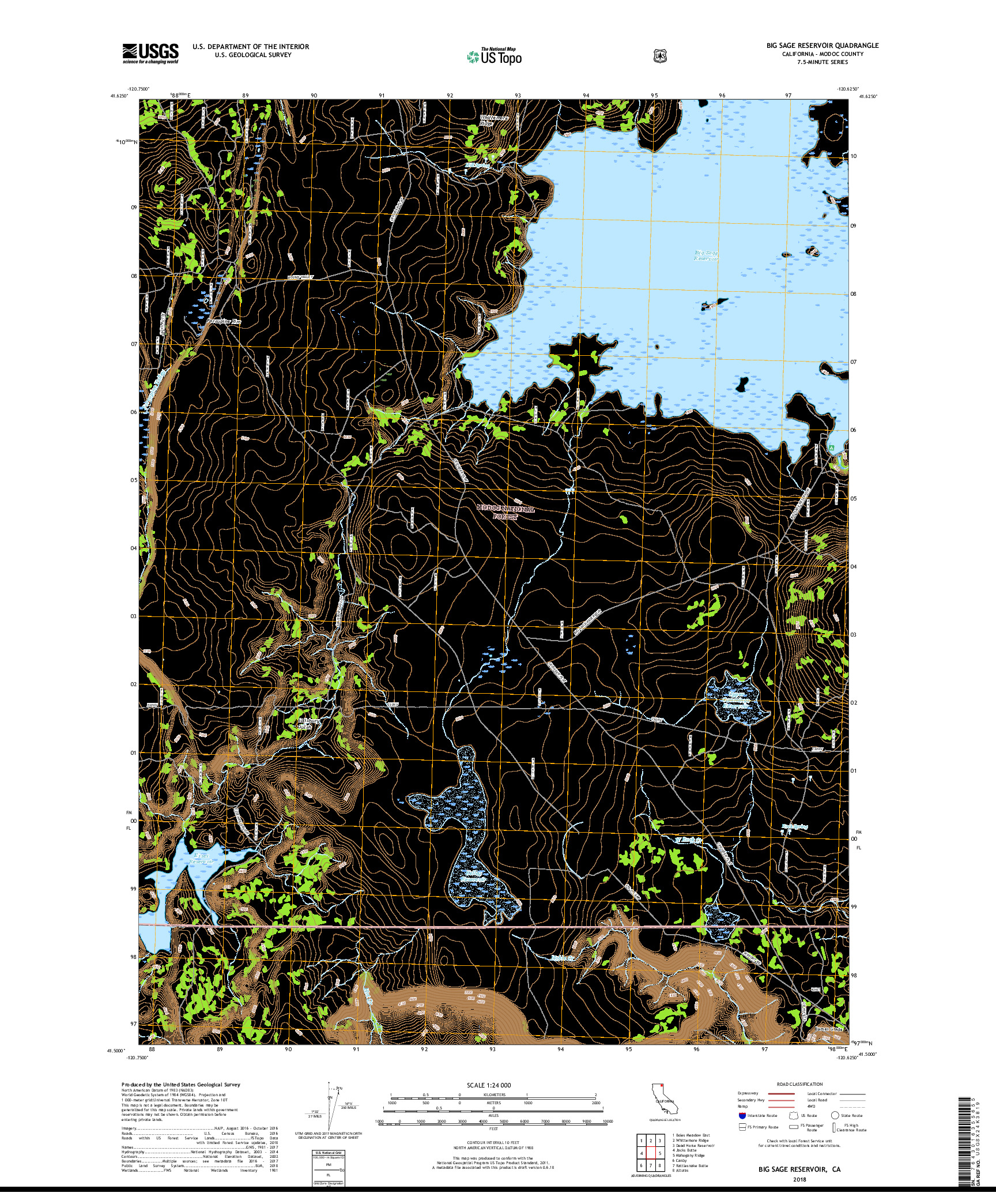 USGS US TOPO 7.5-MINUTE MAP FOR BIG SAGE RESERVOIR, CA 2018