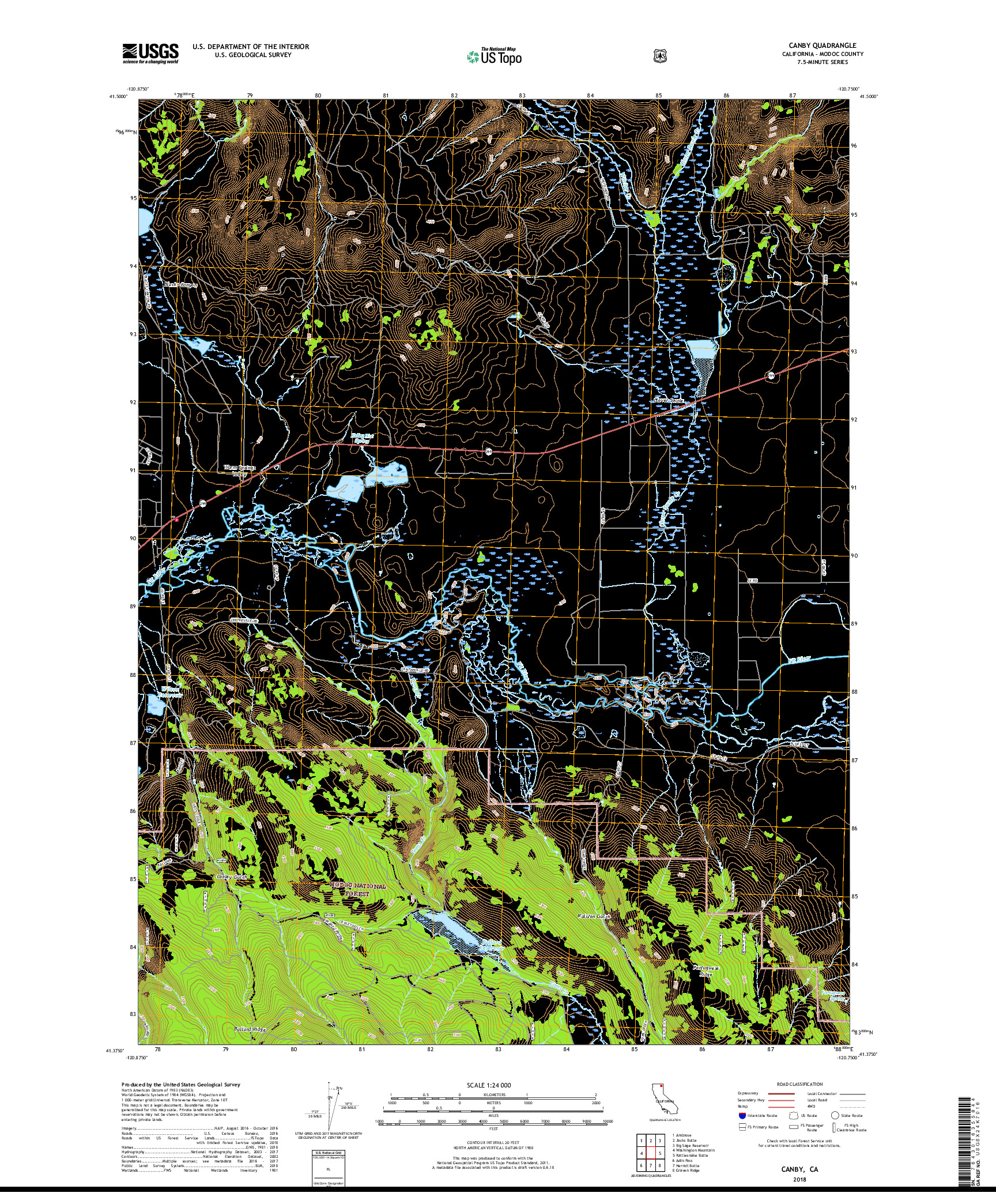 USGS US TOPO 7.5-MINUTE MAP FOR CANBY, CA 2018