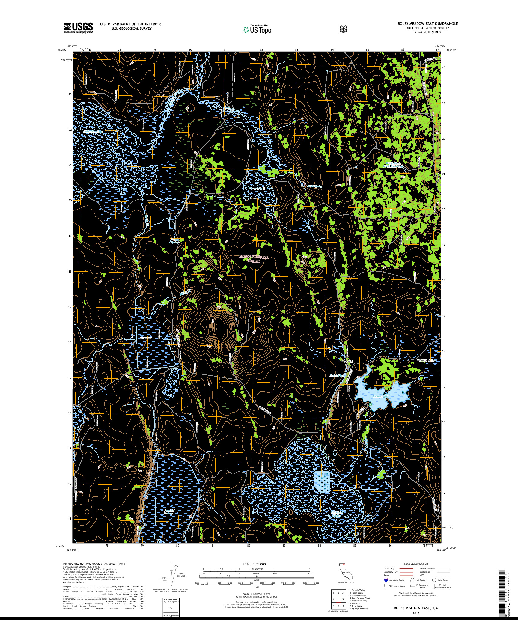 USGS US TOPO 7.5-MINUTE MAP FOR BOLES MEADOW EAST, CA 2018