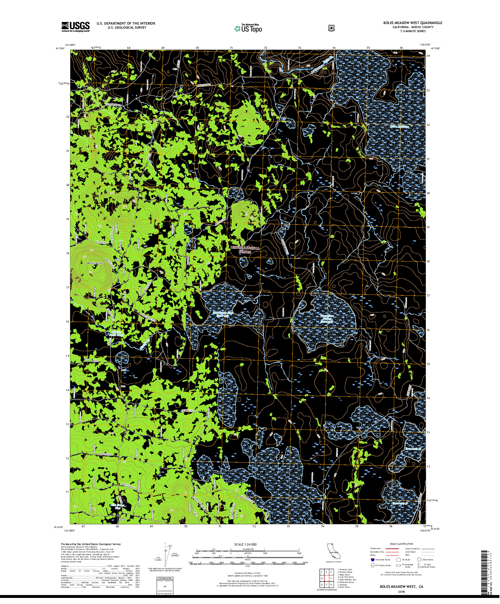 USGS US TOPO 7.5-MINUTE MAP FOR BOLES MEADOW WEST, CA 2018