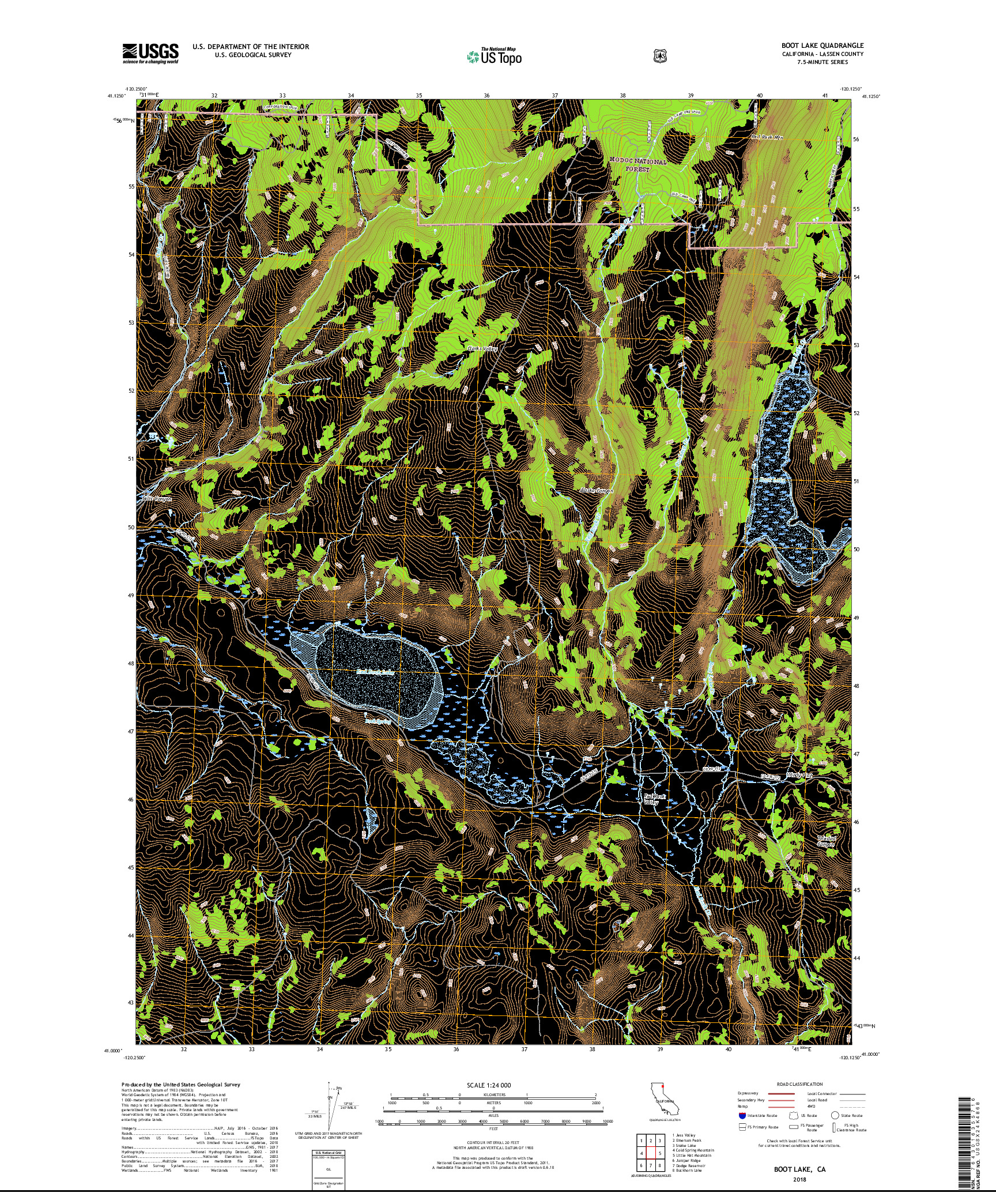 USGS US TOPO 7.5-MINUTE MAP FOR BOOT LAKE, CA 2018