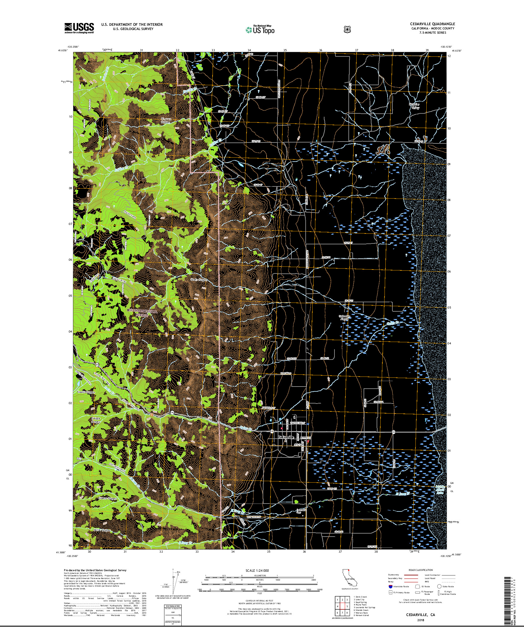 USGS US TOPO 7.5-MINUTE MAP FOR CEDARVILLE, CA 2018